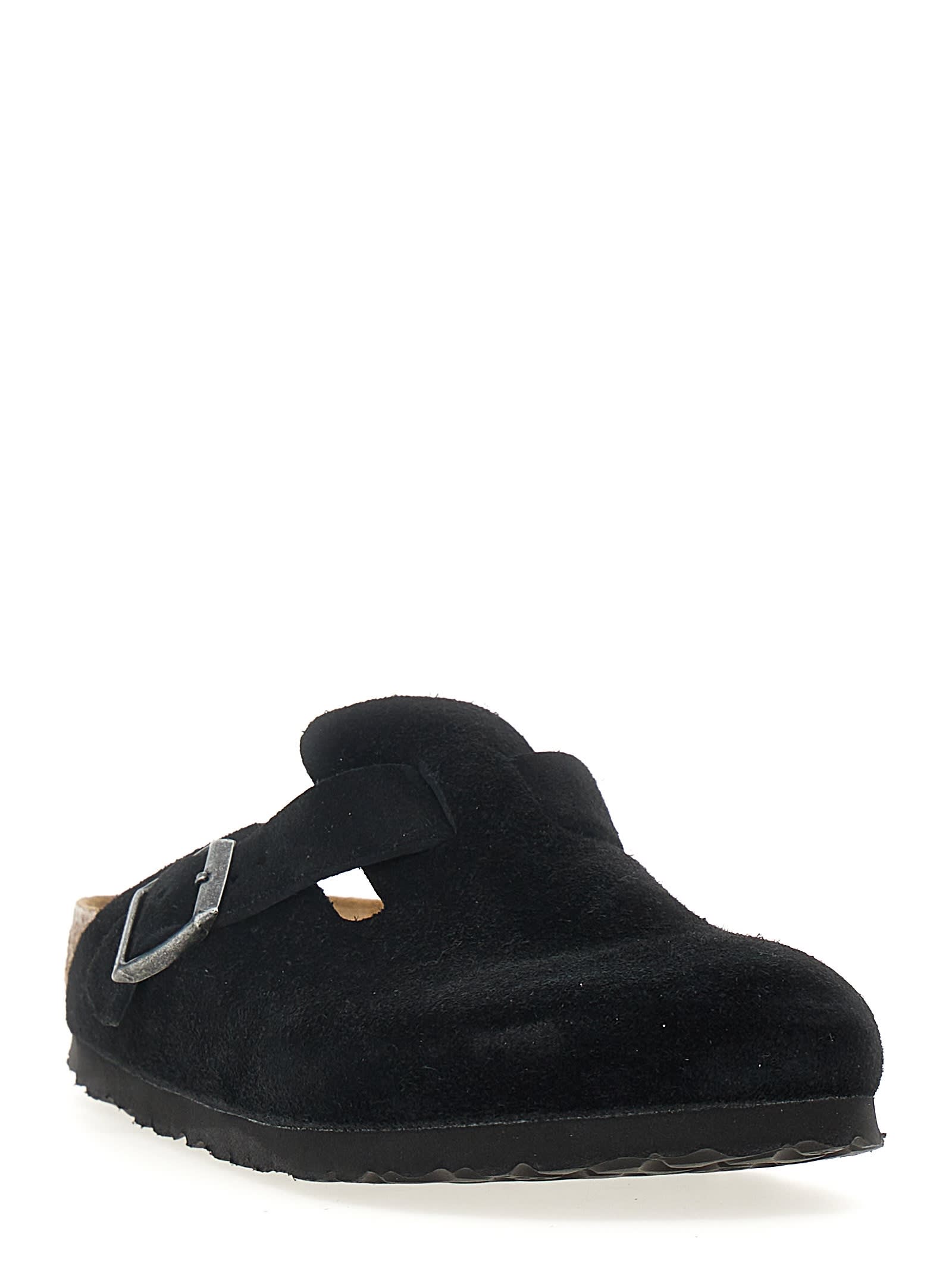 Birkenstock Boston Shearling Suede Slippers In Animal Print
