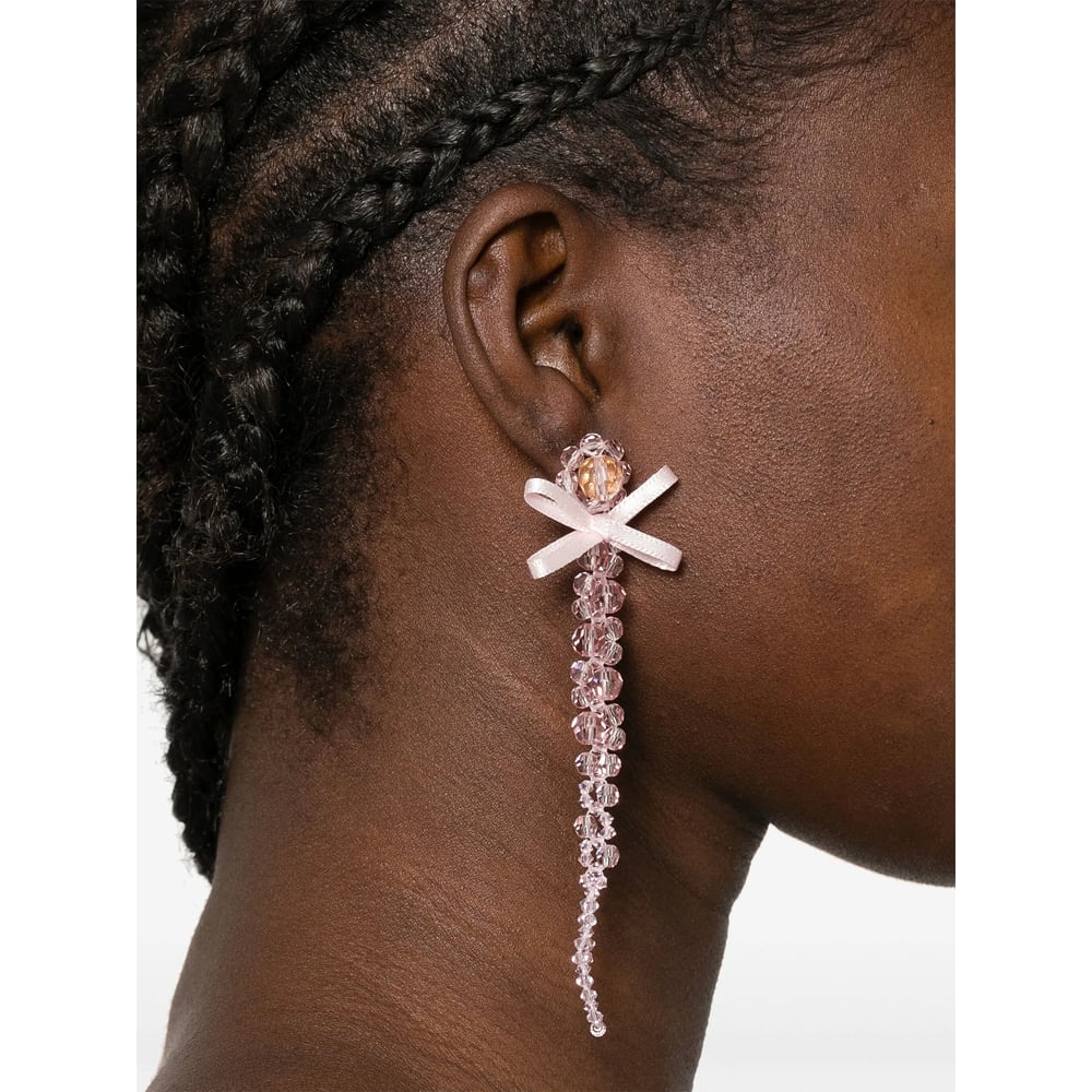 Simone Rocha Petite Bow Drip Crystal Earrings In Pink