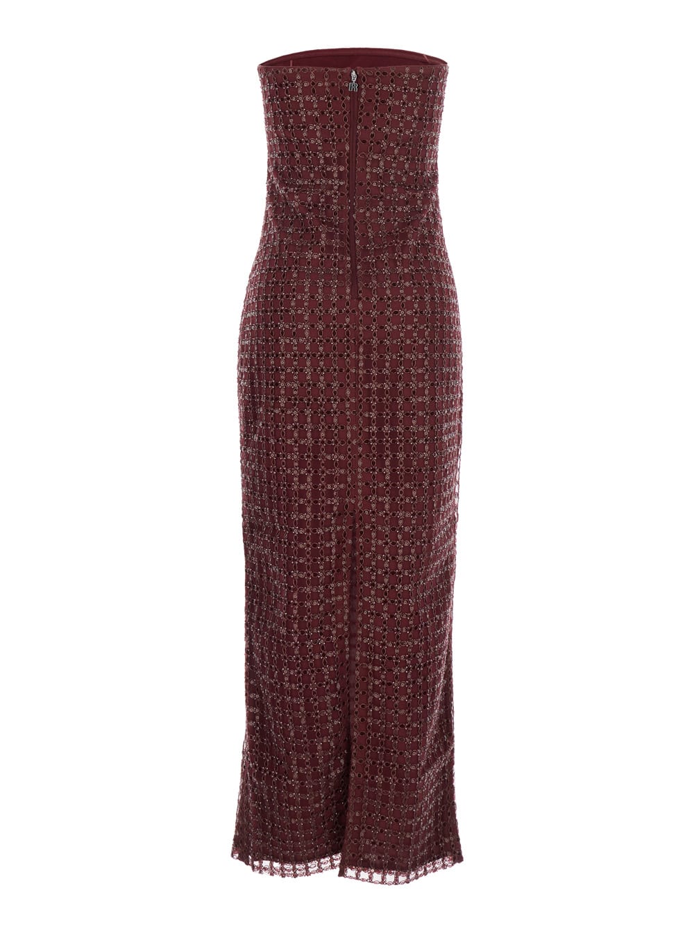 Rotate Birger Christensen Rotate Floor-length Burgundy Strapless Evening Dress With Sequined Detailing In Red