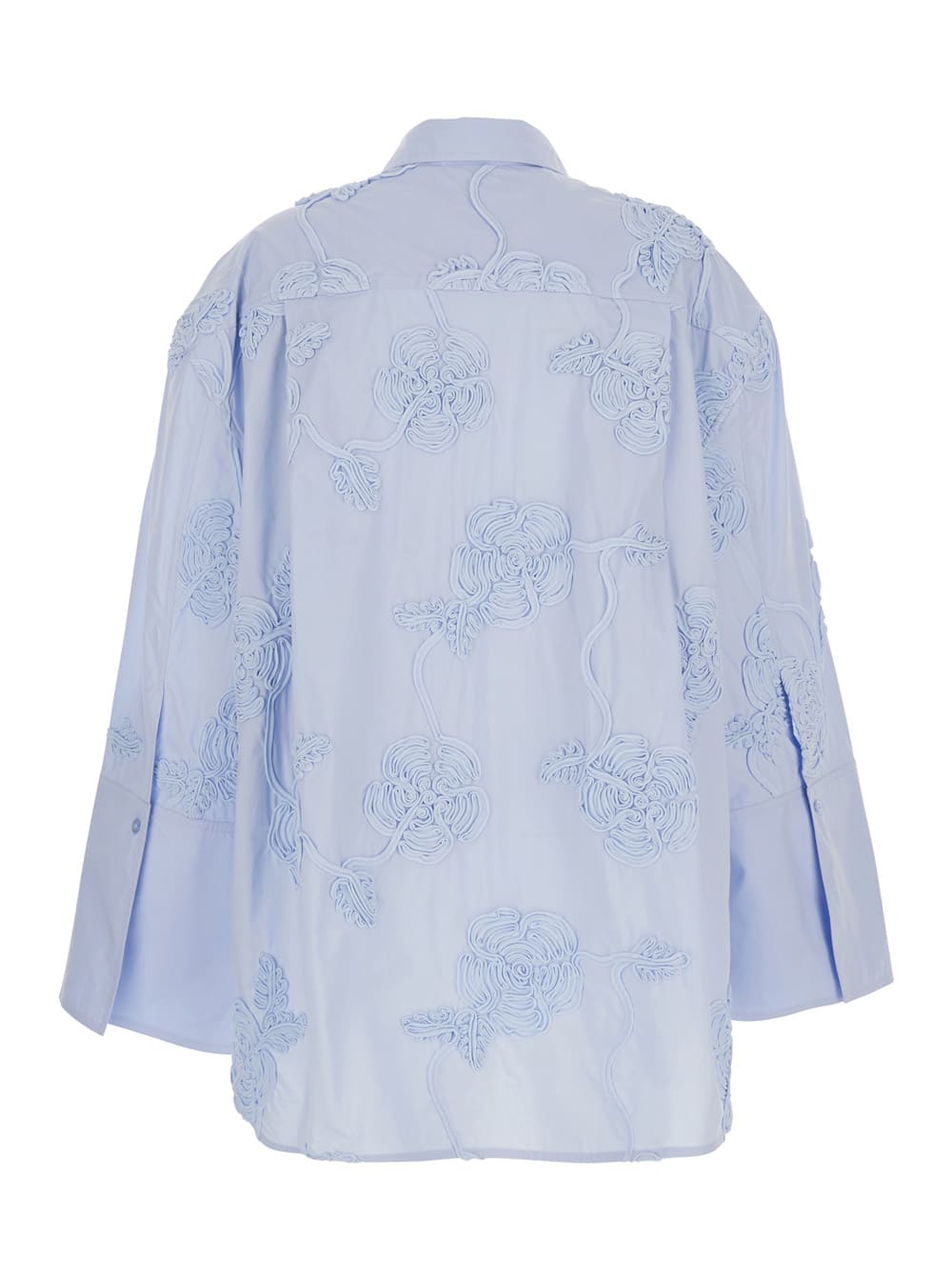 Light Blue Shirt With Classic Collar And All-over Floral Embroidery In Cotton Woman