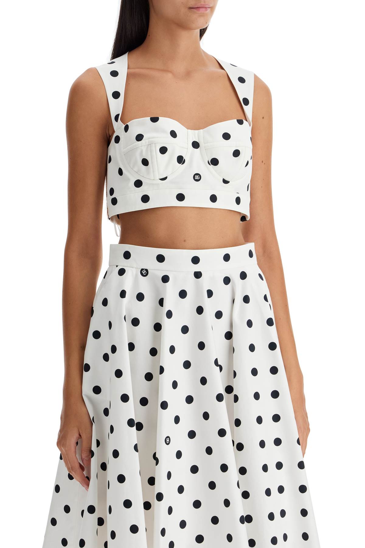 Shop Dolce & Gabbana Polka Dot Cotton Bustier Top With In Pois Med 1.5 F.bianc (white)