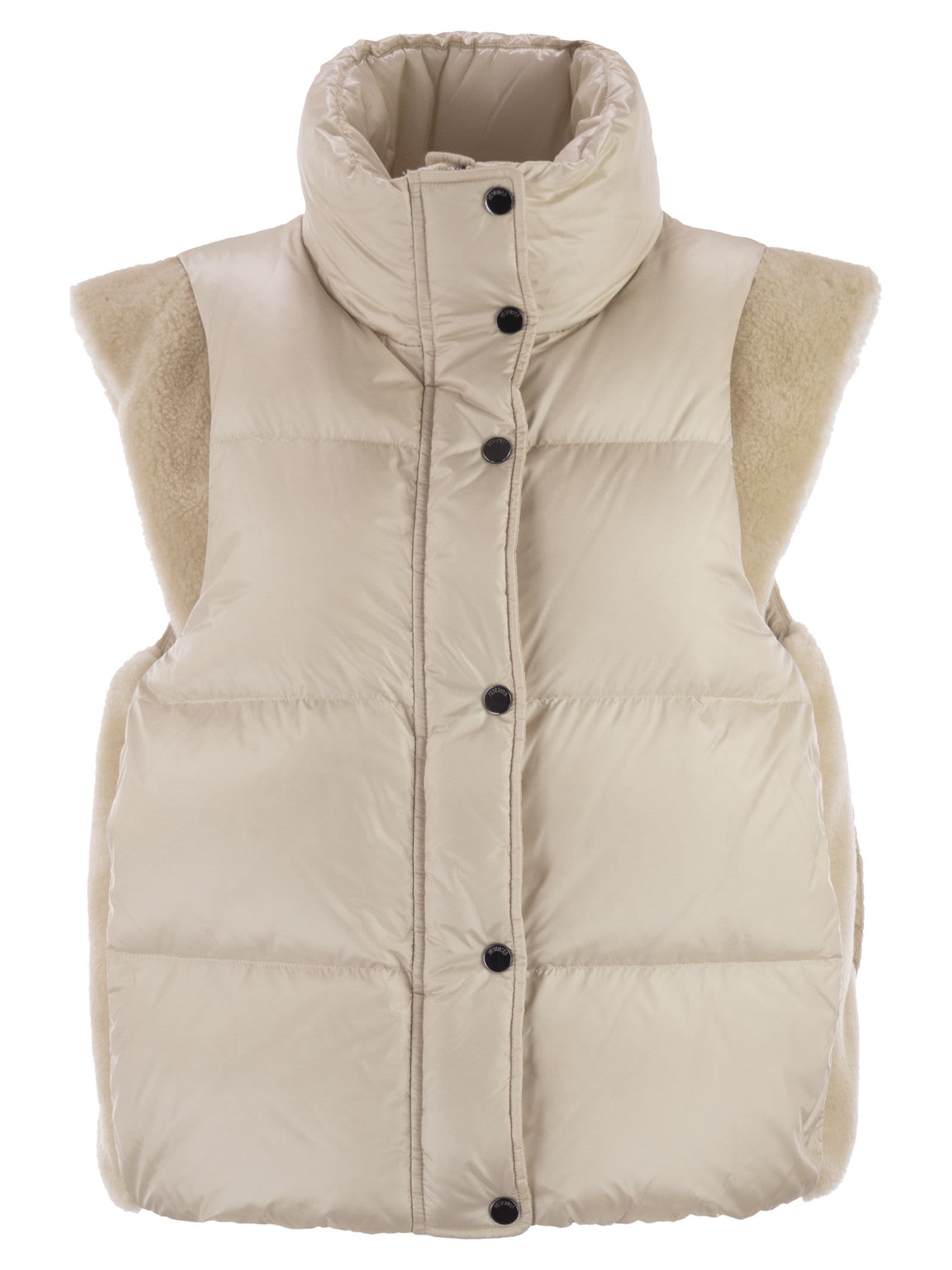 Peserico Down Vest With Winged Collar In Neutral