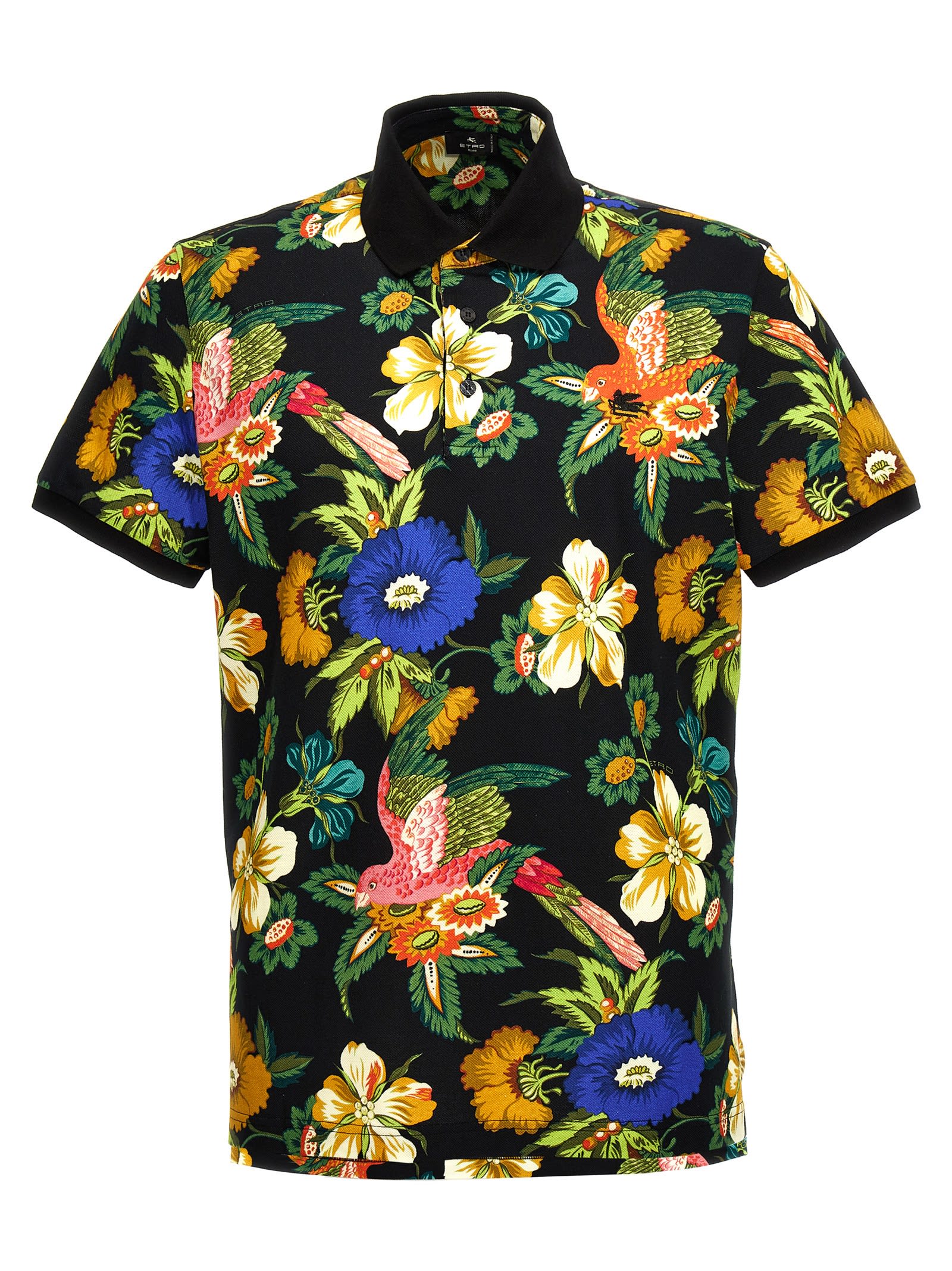 Shop Etro Patterned Polo Shirt In Black/yellow