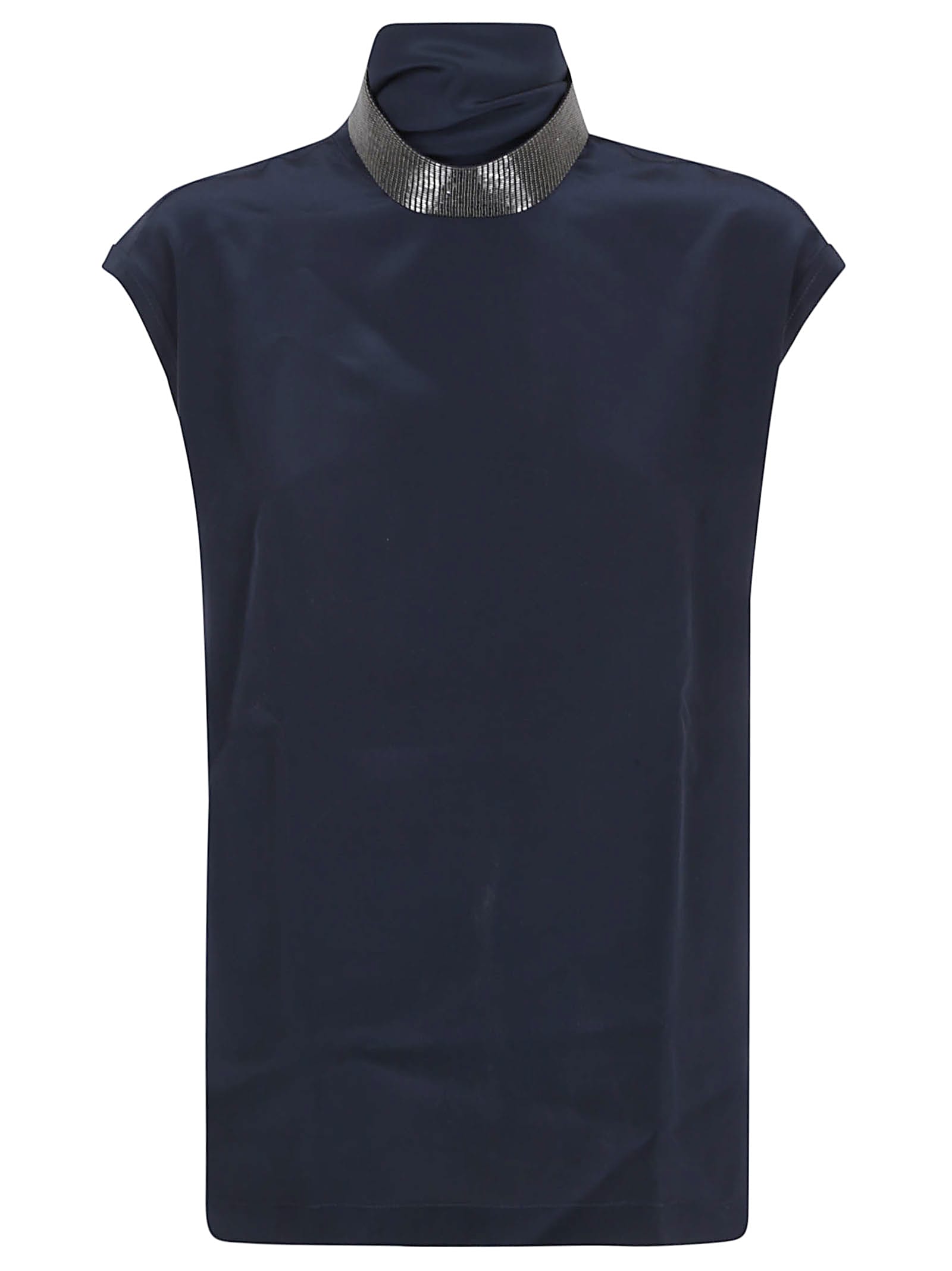 Brunello Cucinelli Embellished High-neck Top In Blue