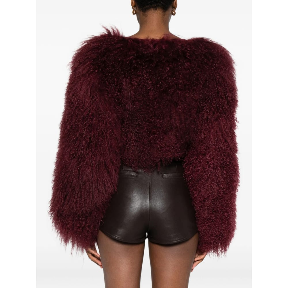 Retroféte Luxe Cropped Fur Jacket In Burgundy