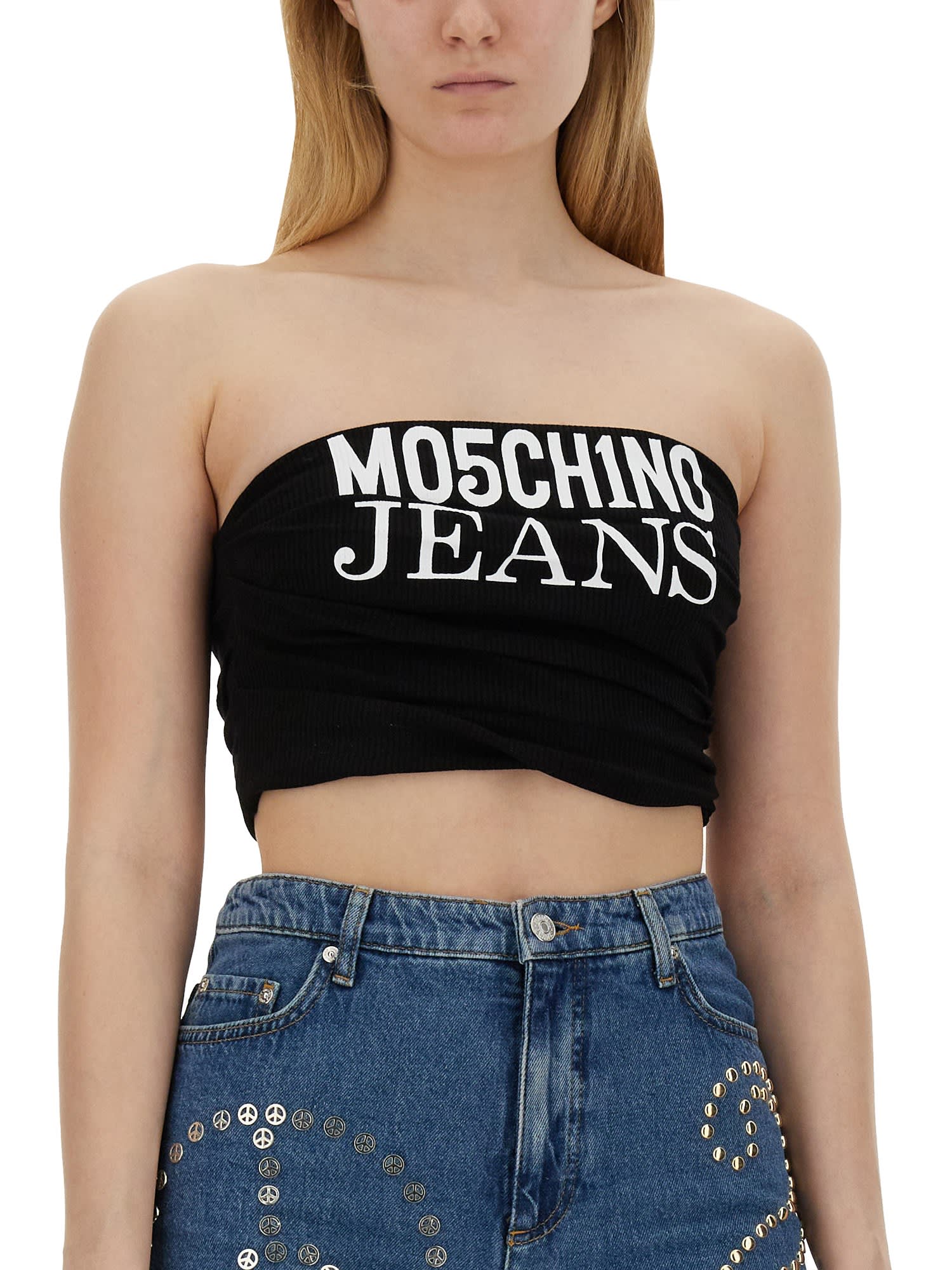 Shop M05ch1n0 Jeans Tops With Logo In Nero