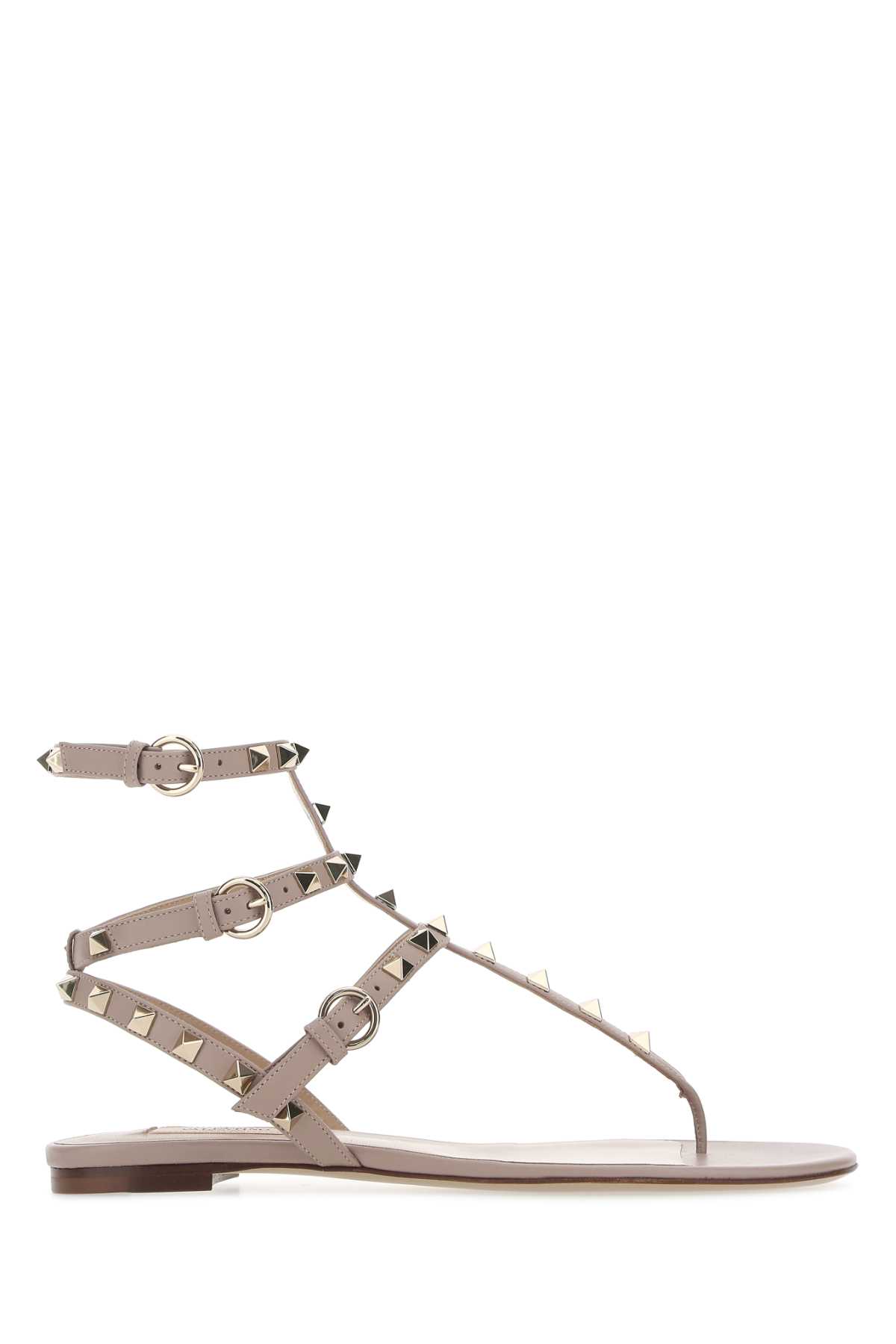 Shop Valentino Antiqued Pink Leather Rockstud Thong Sandals In P45