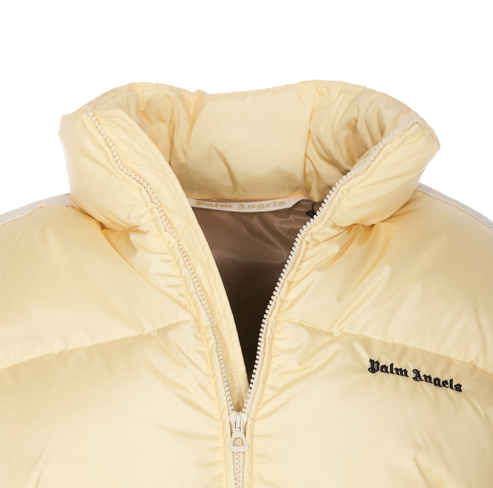 Shop Palm Angels Crop Track Down Jacket In Butter Black