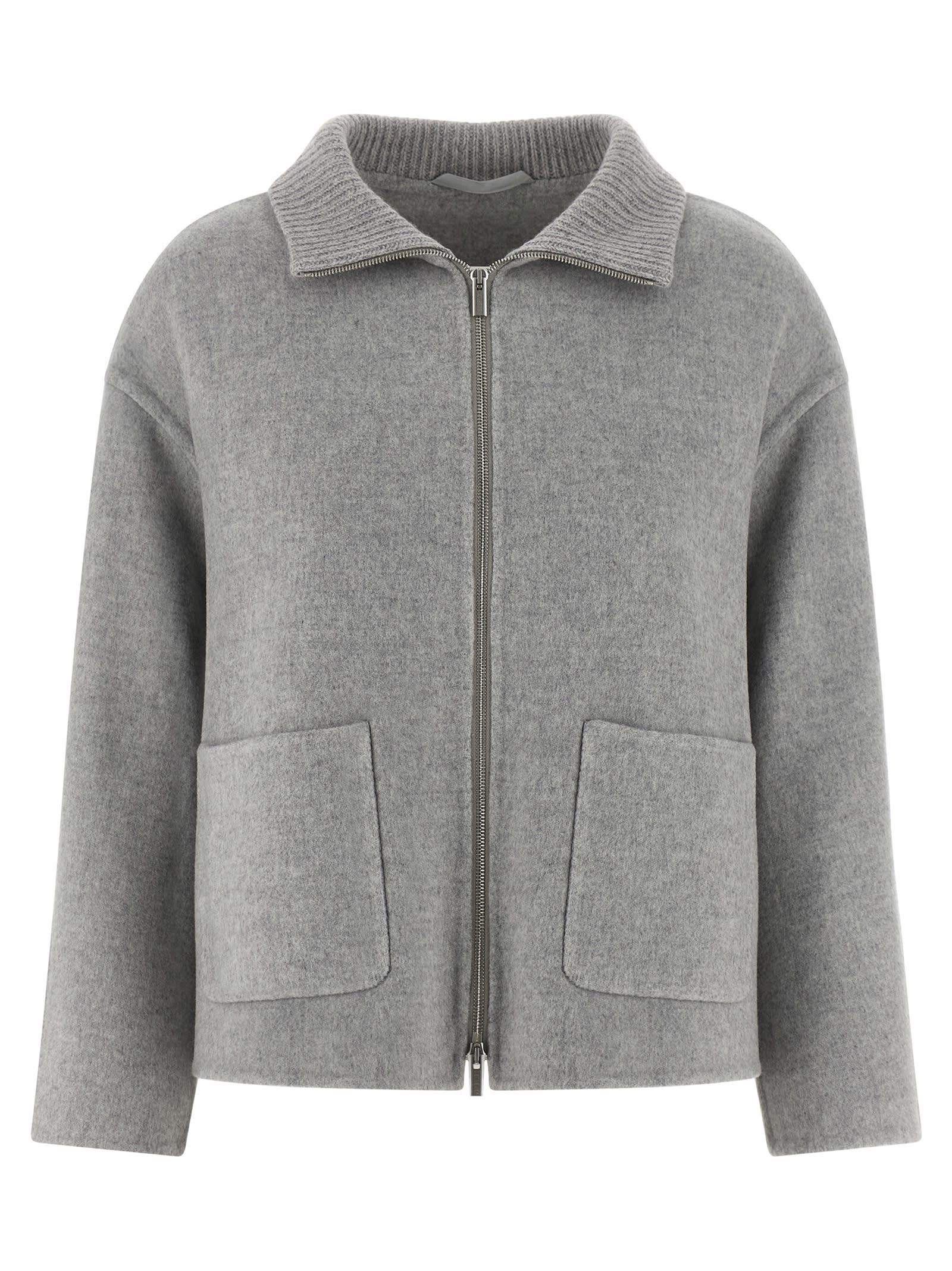 Peserico Double Cloth Jacket Puffer Jackets Gray In Gray