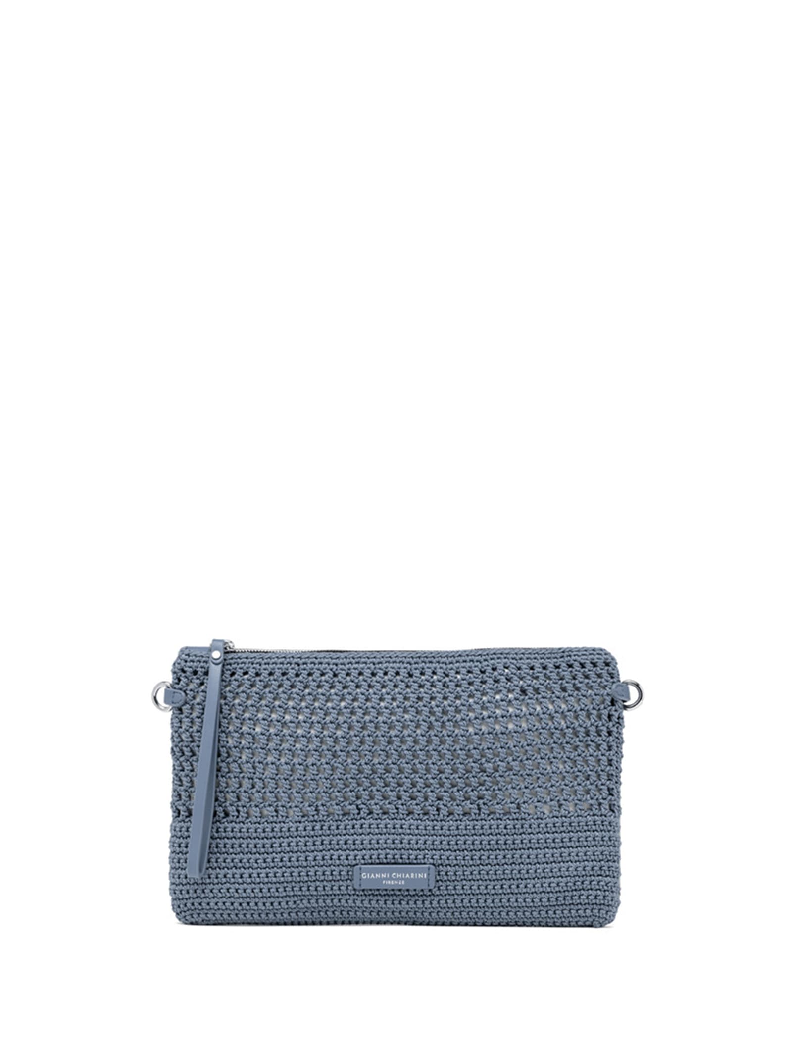 Shop Gianni Chiarini Victoria Blue Clutch Bag In Crochet Fabric In Artico