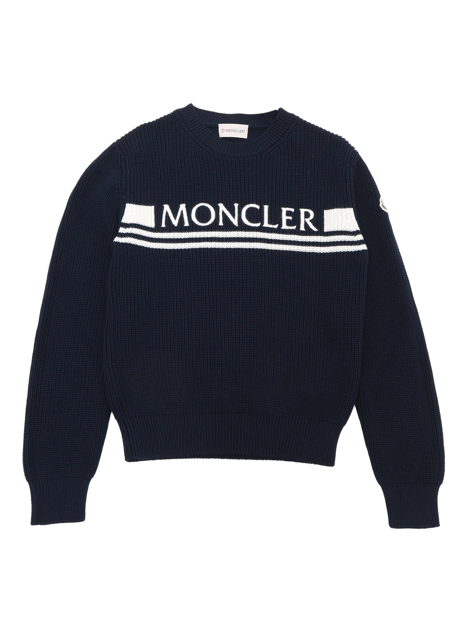 Shop Moncler Blue Ribbed Sweater