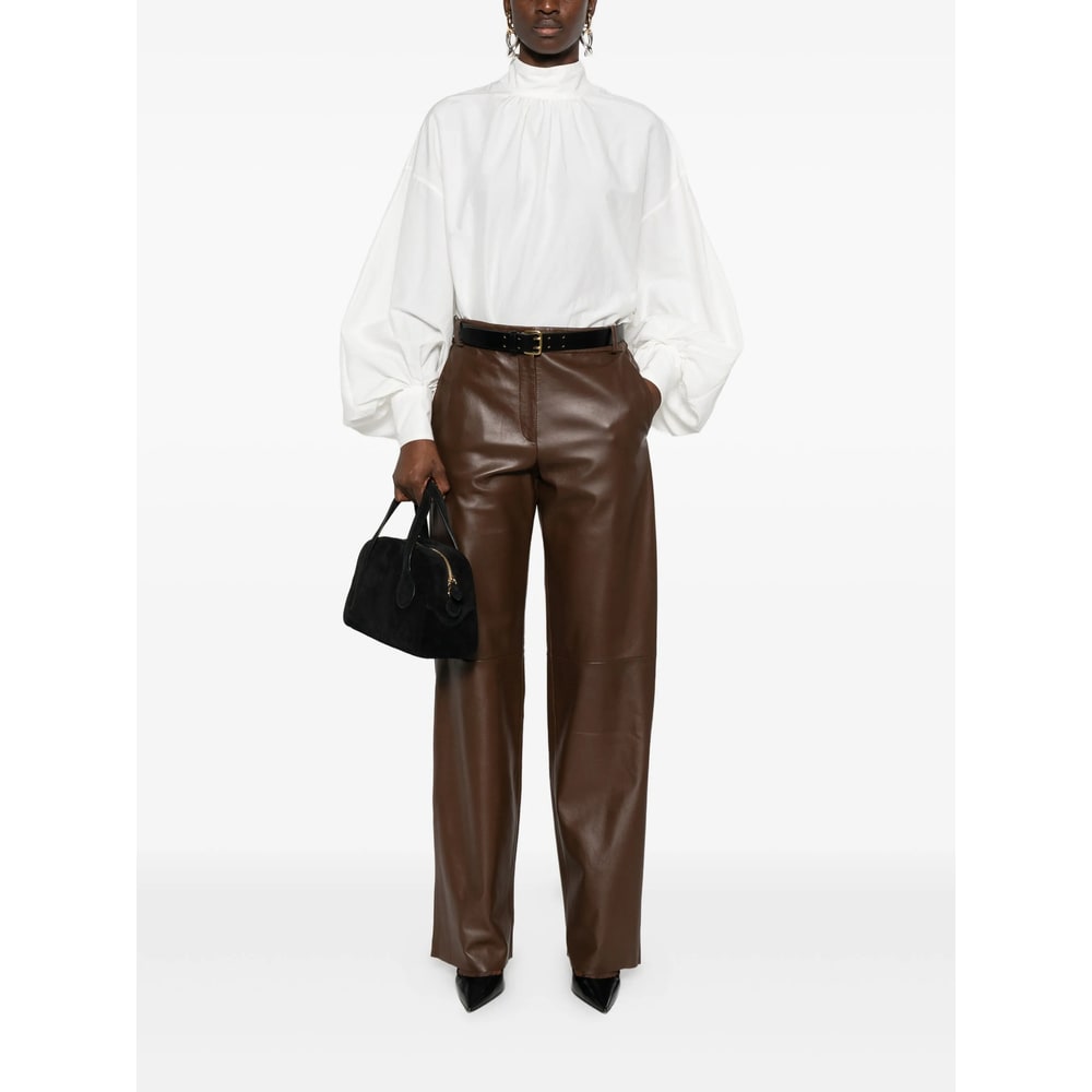 Antonelli Leather Straight-leg Trousers In Brown