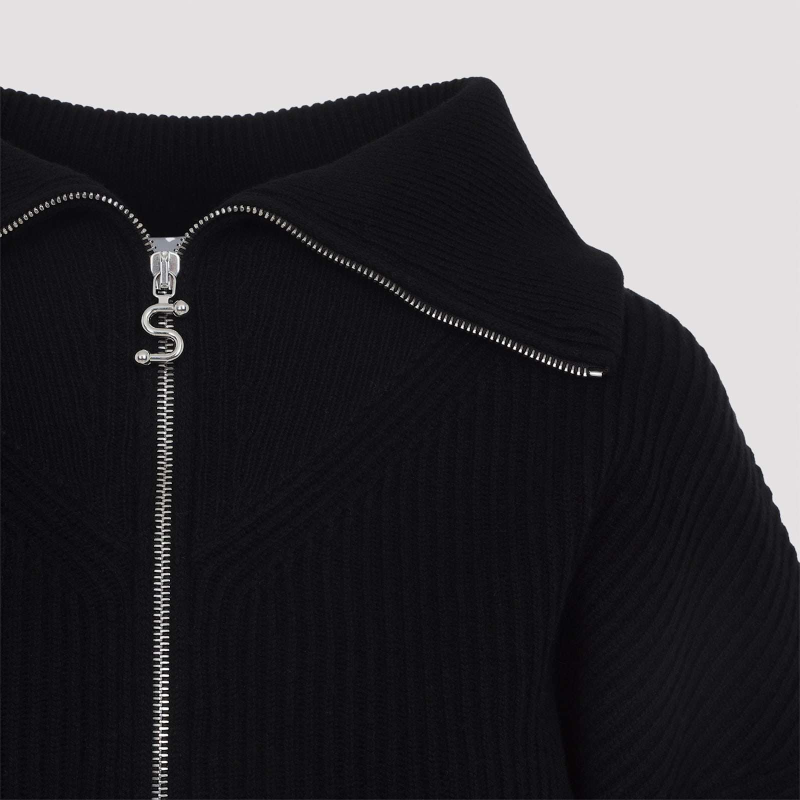 Sportmax Cropped Hooded Knitwear Ribbed Texture In Black