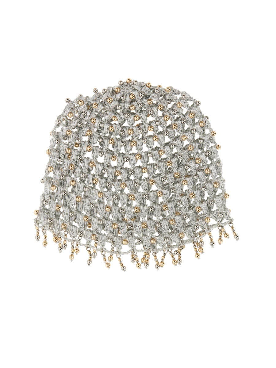 Rabanne Textured Knit Hat With Decorative Beads In Silver