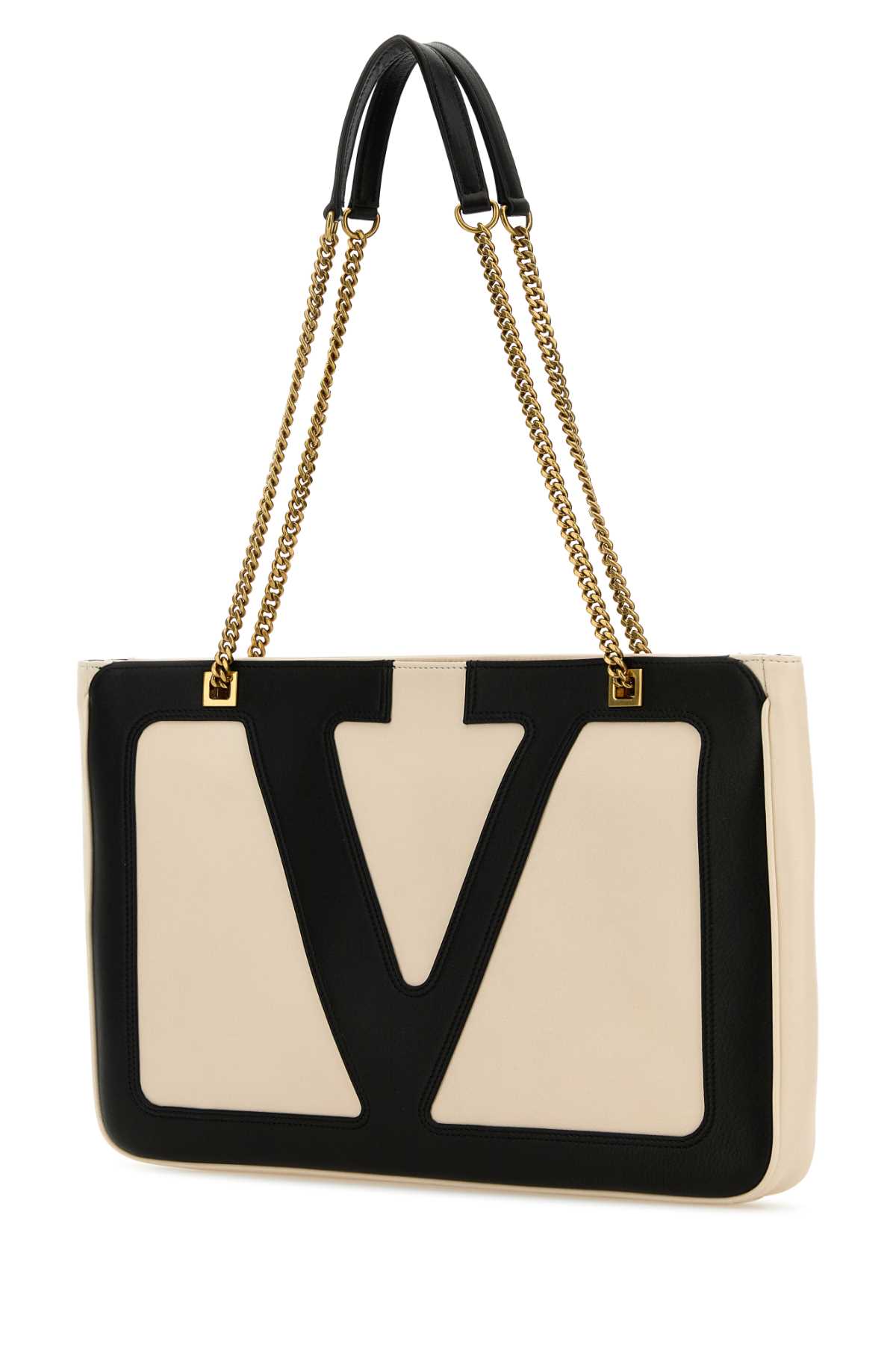 Valentino Garavani Garavani Viva Superstar Medium Nappa Leather Shopping Bag Woman Butter/black Uni In White