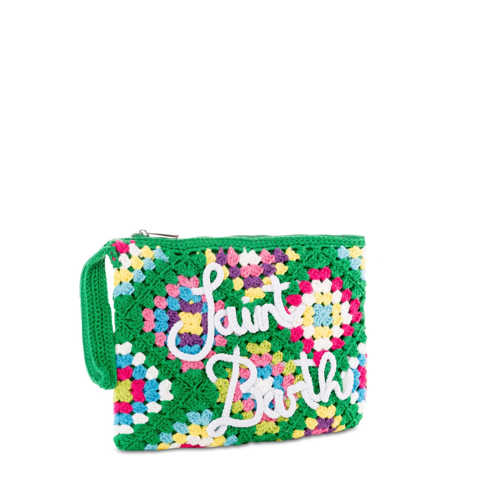 Shop Mc2 Saint Barth Parisienne Green Crochet Pouch Bag With Saint Barth