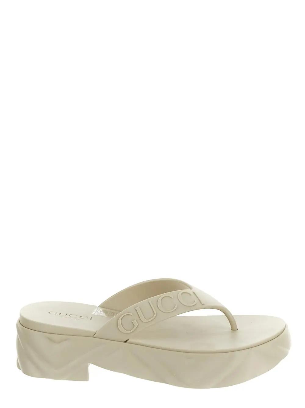 Gucci Thong Platform Sandals In White