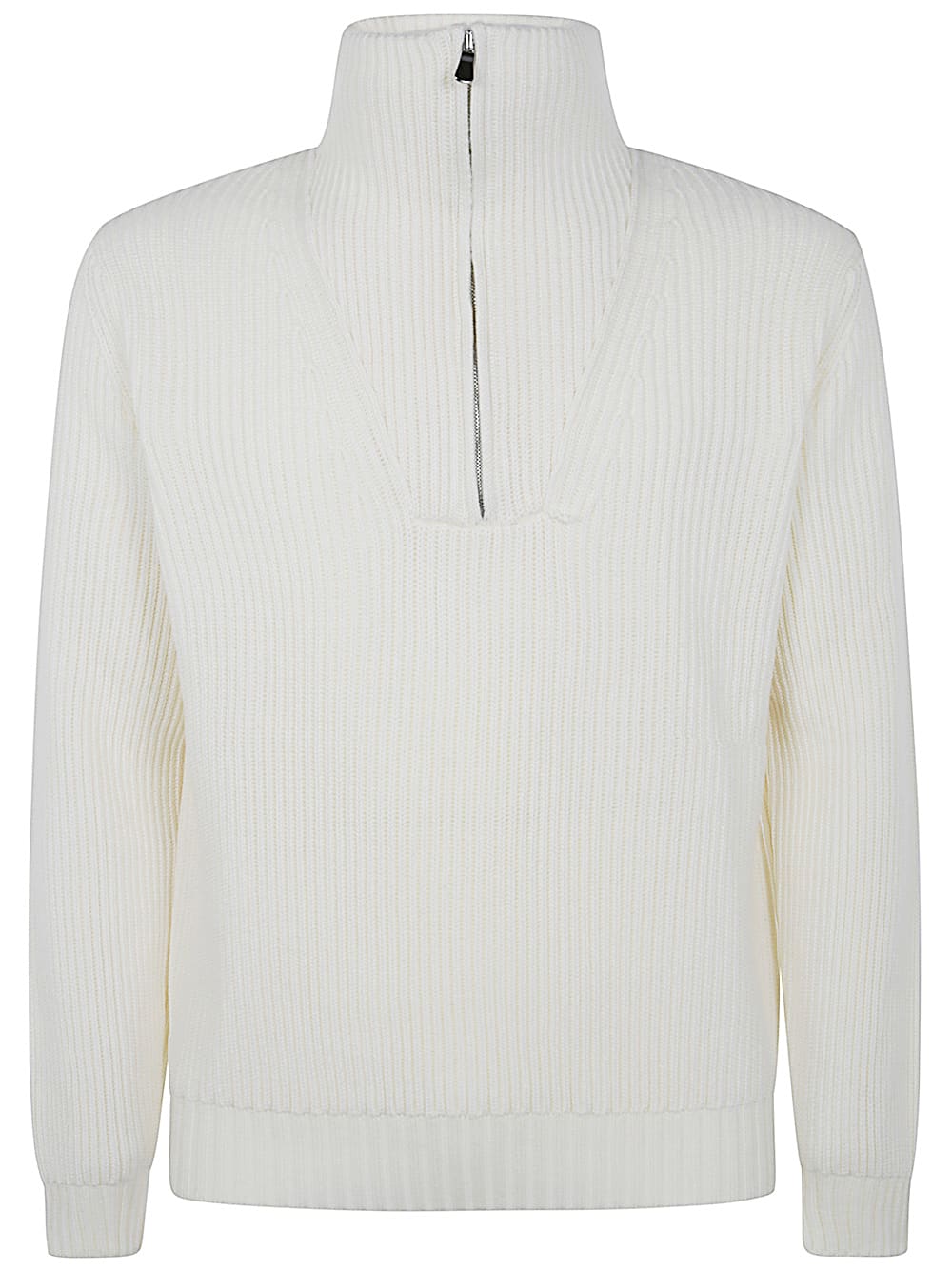 Shop Filippo De Laurentiis Long Sleeves Half Zip In Milk