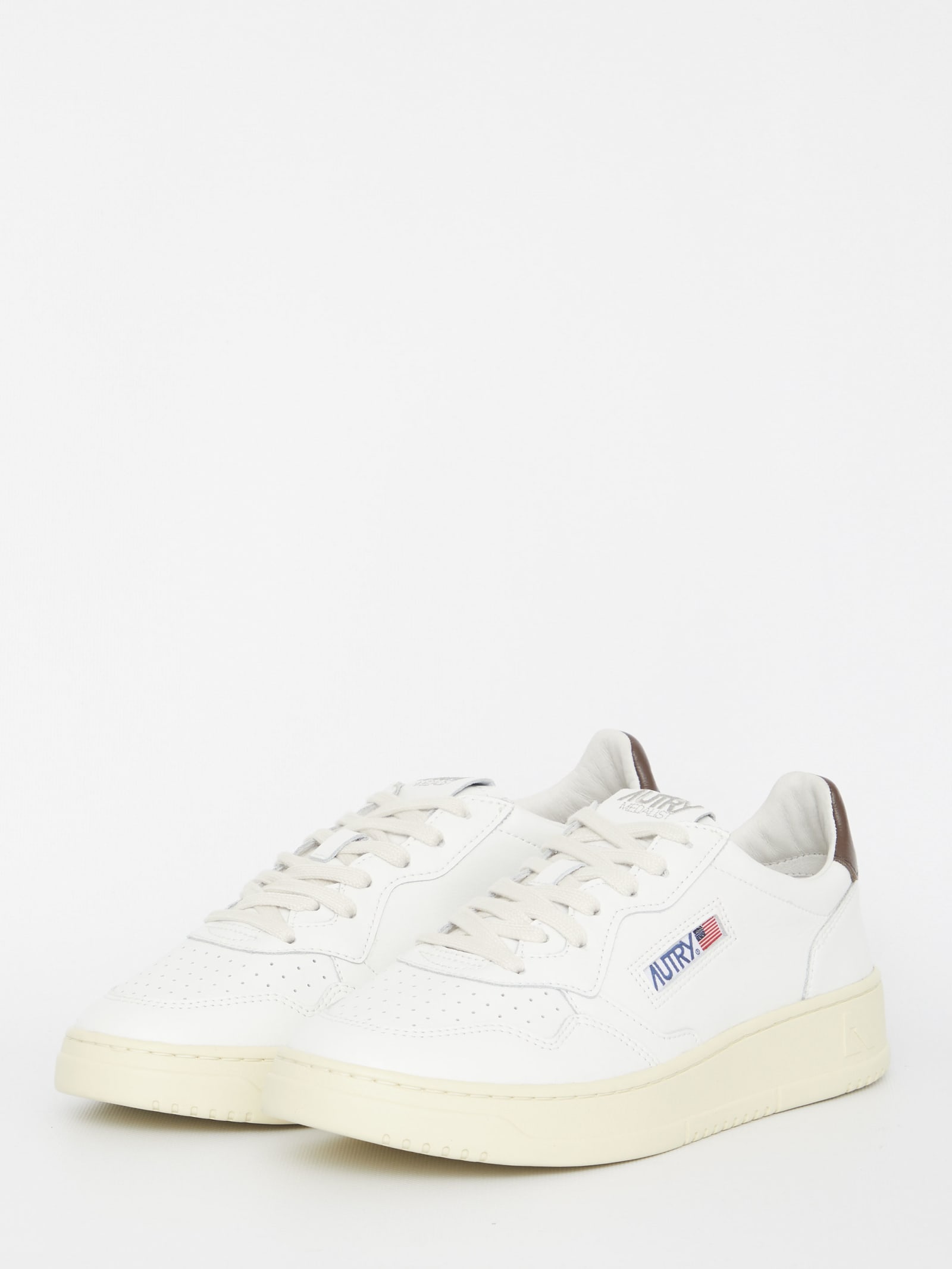 Shop Autry Medalist White And Brown Sneakers In Bianco