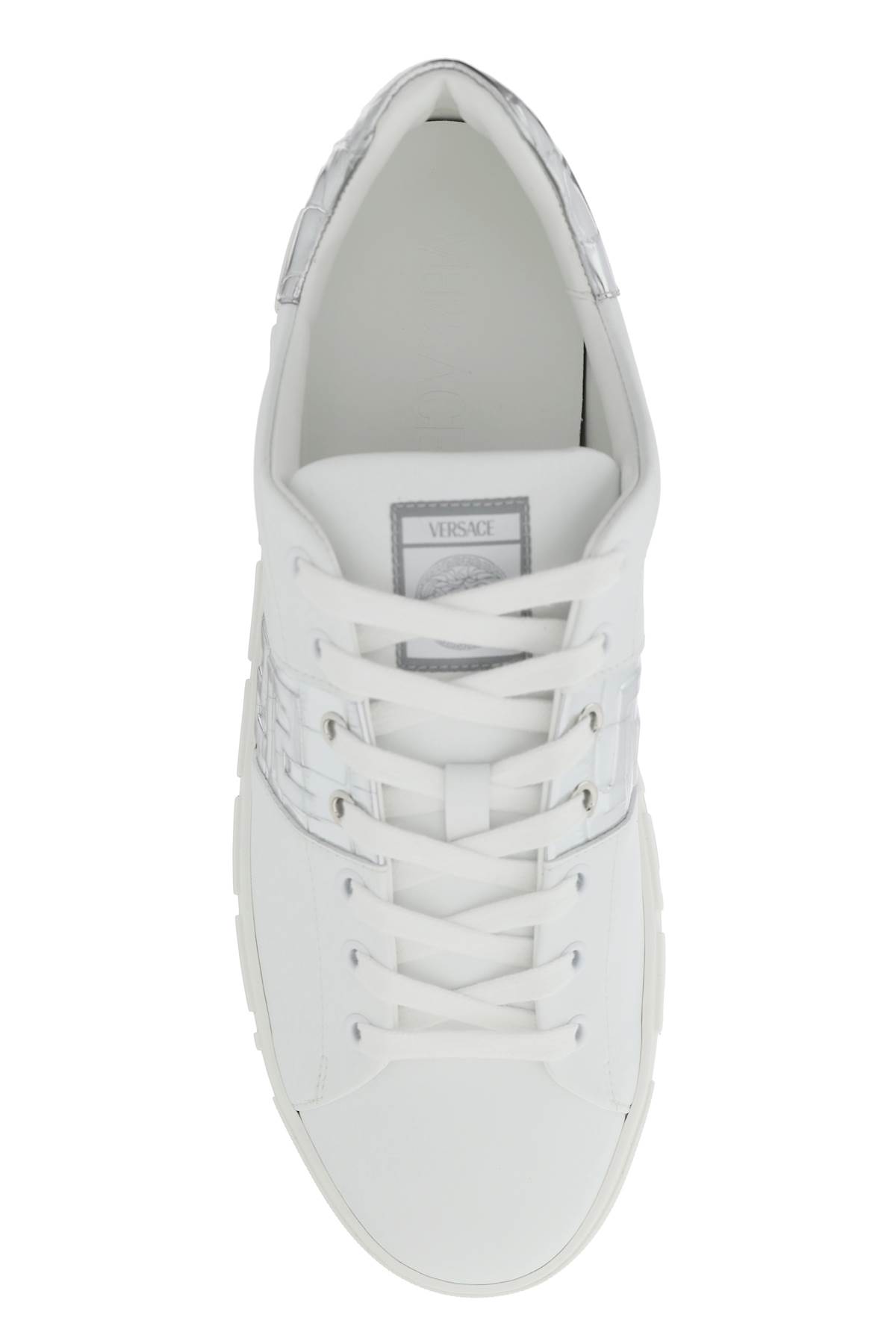 Shop Versace Greek Pattern Sneakers In White Silver Palladium (silver)