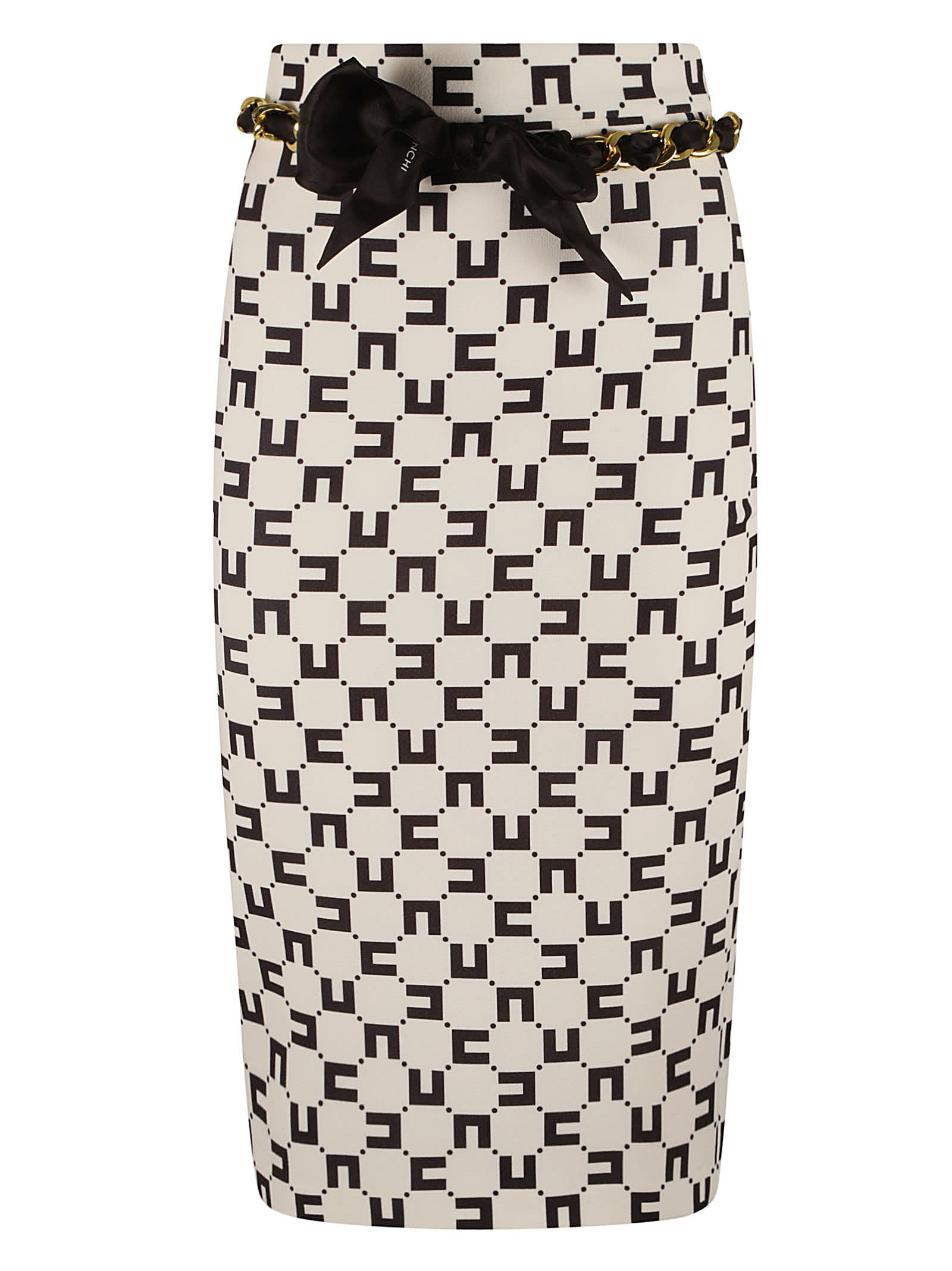 Elisabetta Franchi Belted Waist Chain-link Print Skirt In Burro/black