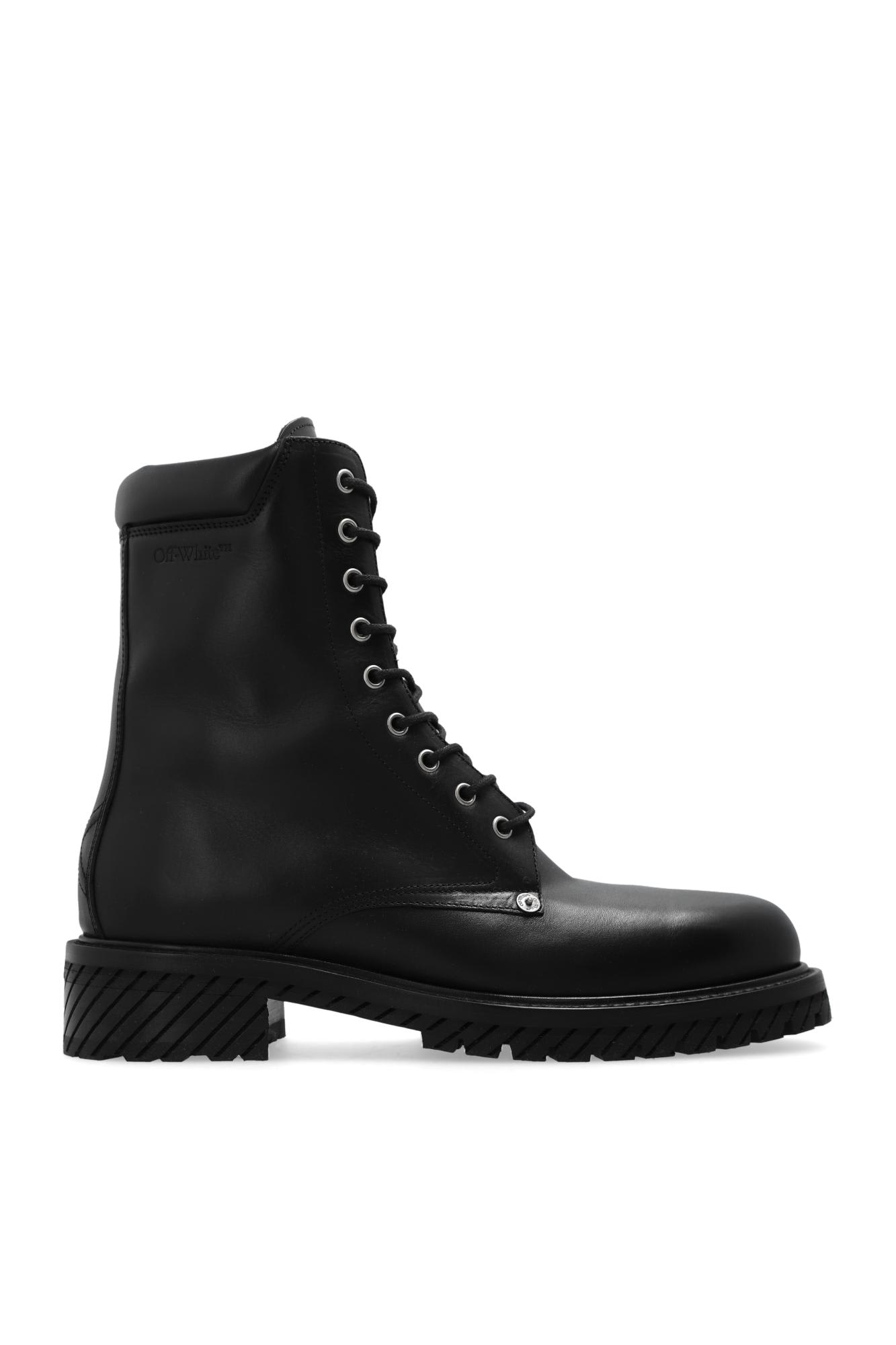 Off-white Leather Combat Boots In Black Blac