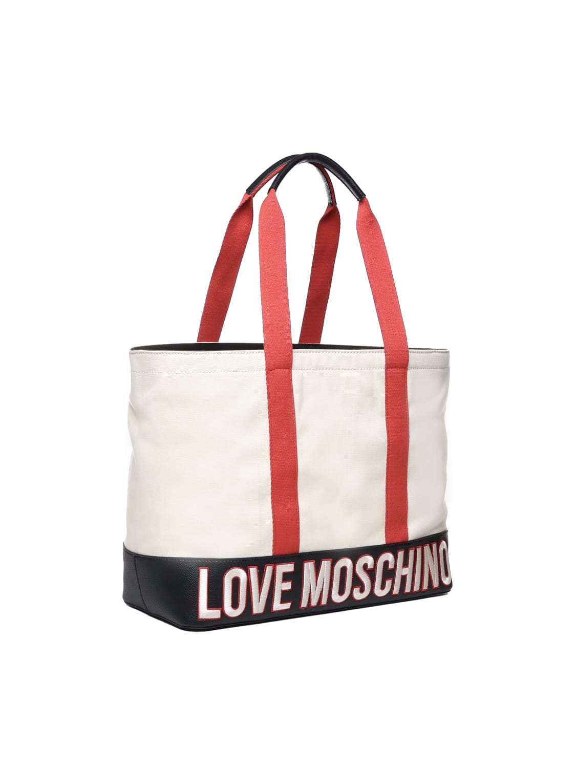 Shop Love Moschino Cotton Free Time Shopping Bag In White, Red, Black