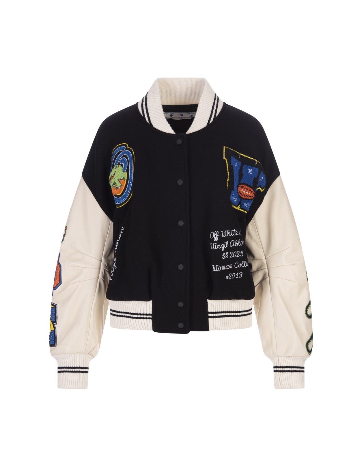 Off-white Black And White Varsity Jacket With Applications In Nero