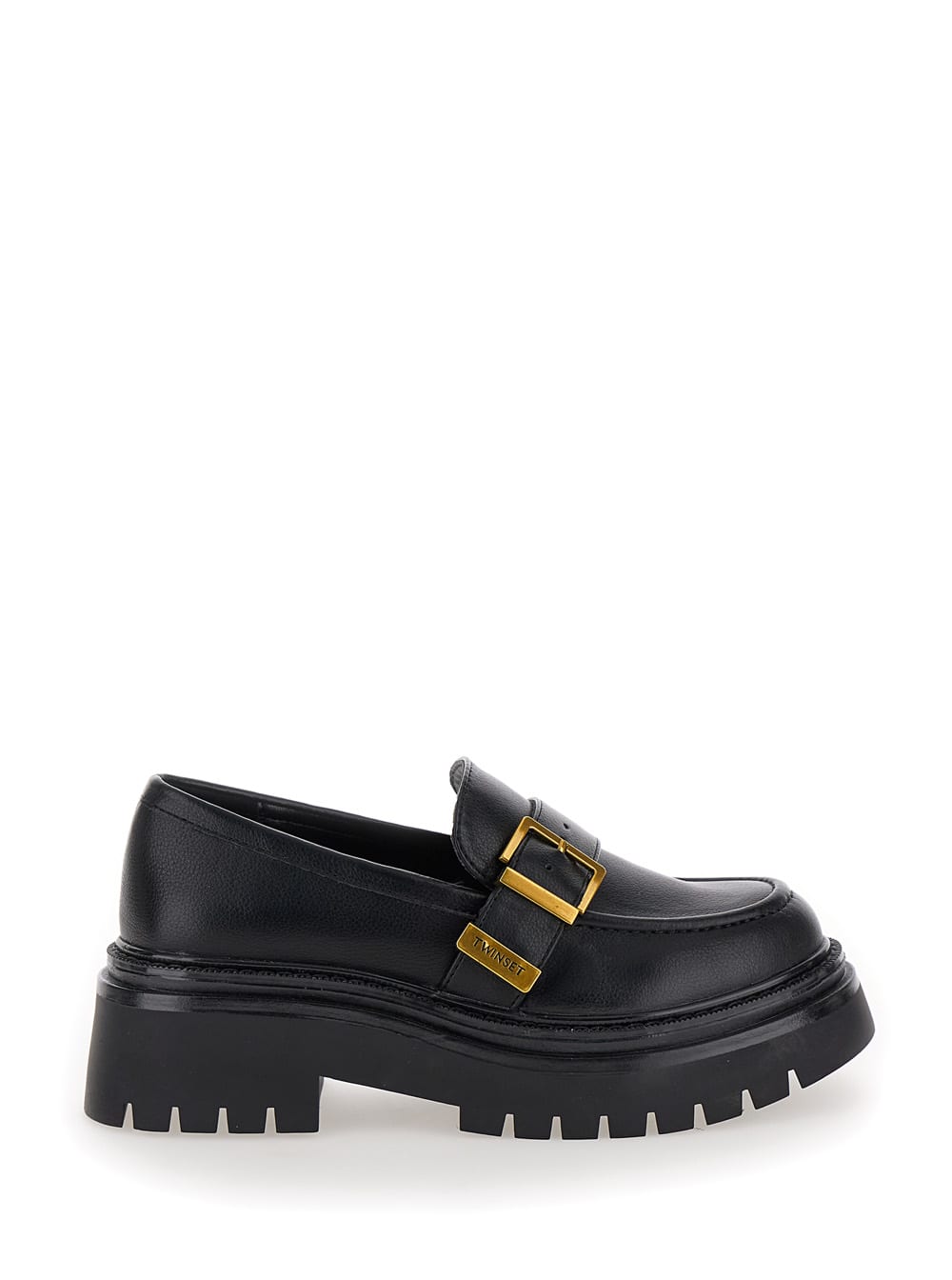 Black Loafers With Platform And Logo In Leather Woman