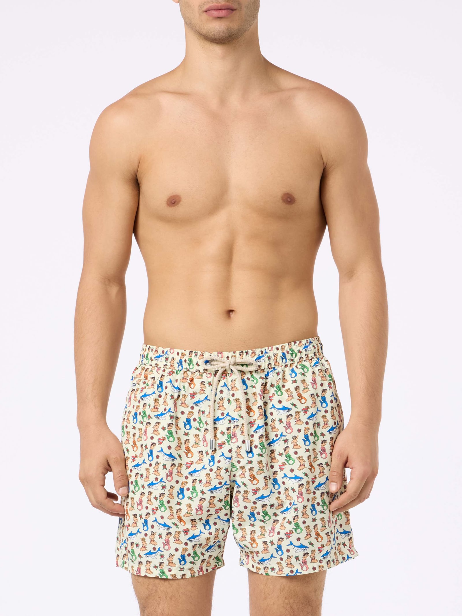 Mc2 Saint Barth Lightweight Fabric Swim Boxer Shorts With Print In White