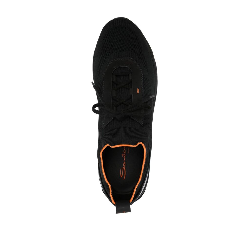 Santoni Lace-up Leather And Fabric Sneakers In Black