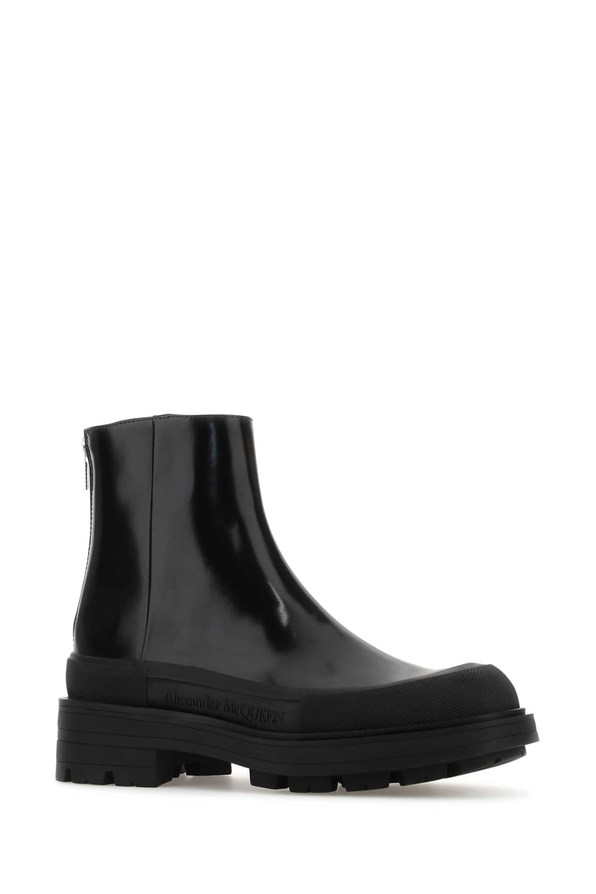 Alexander Mcqueen Black Leather Stack Boots In 1000