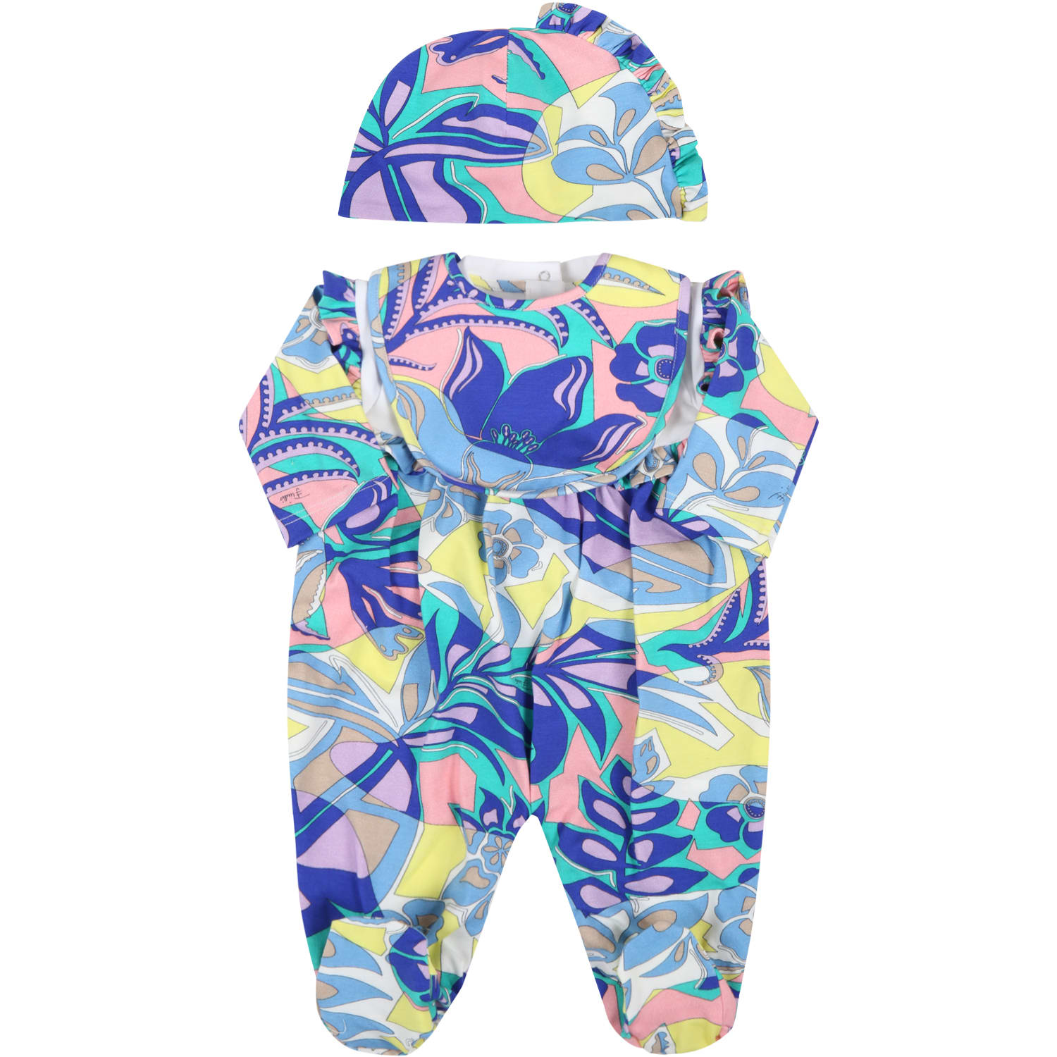Emilio Pucci Multicolor Set For Baby Girl With Flowers