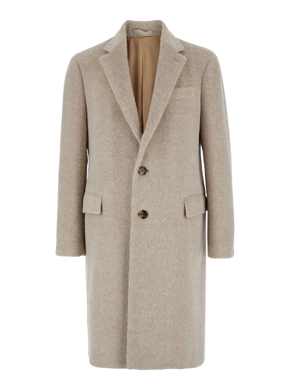 Beige Single-breasted Coat With Notched Revers In Alpaca Blend Man