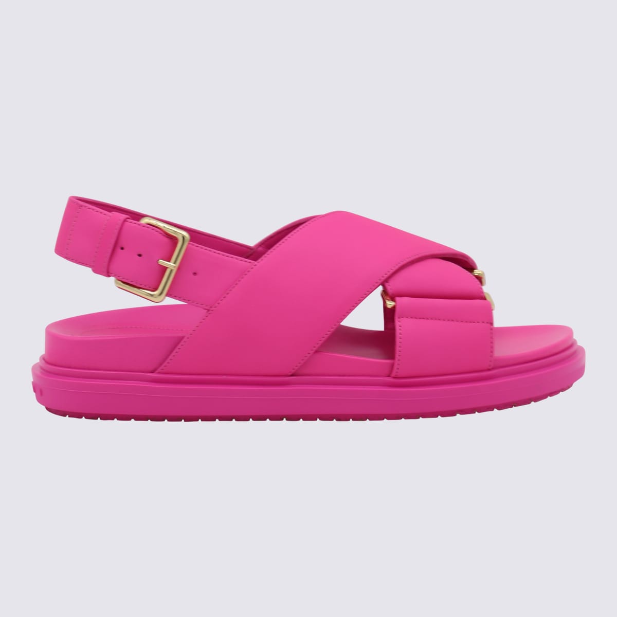 Shop Marni Fucshia Leather Fussbett Sandals