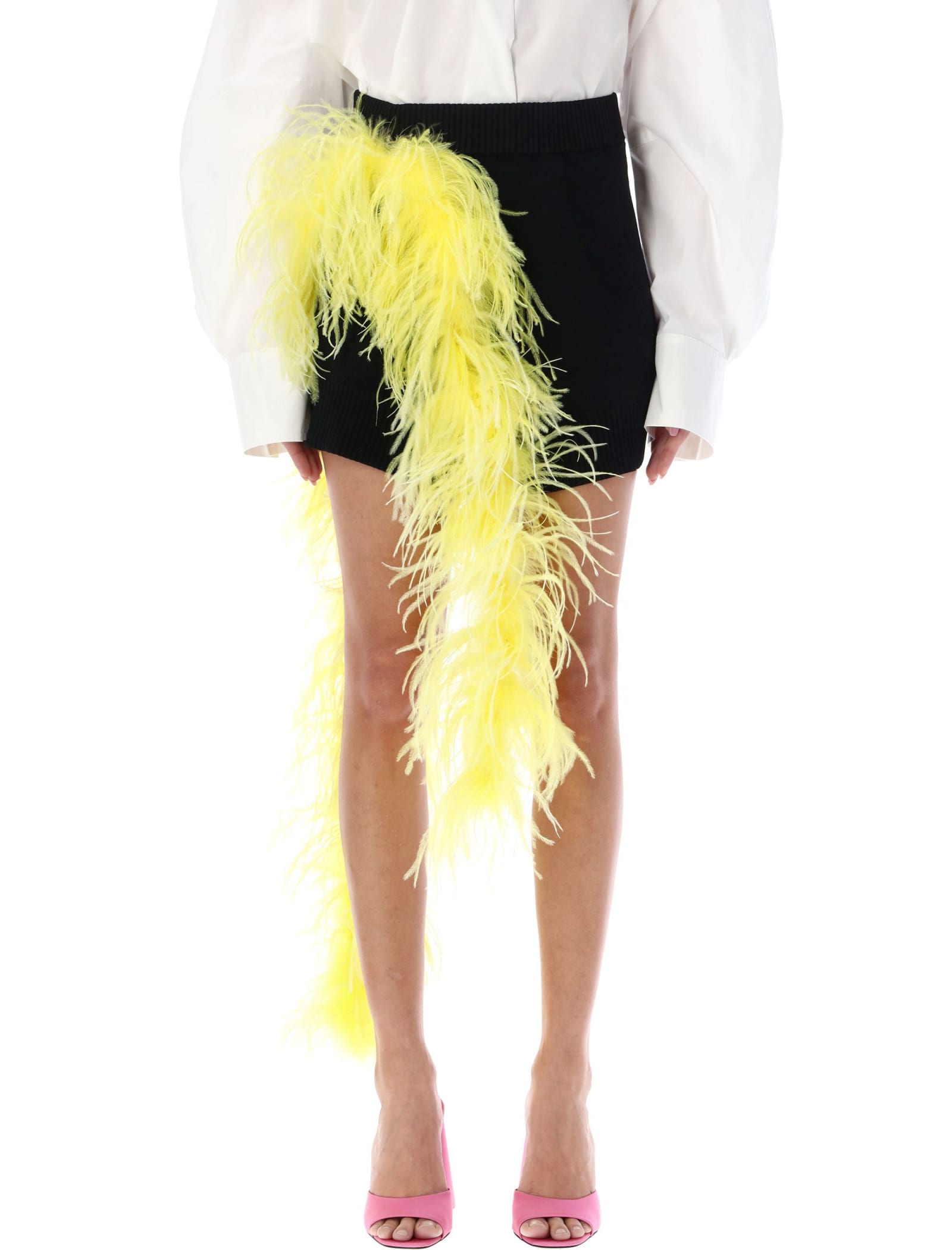 The Attico Mini Skirt With Ostrich Feathers Boa