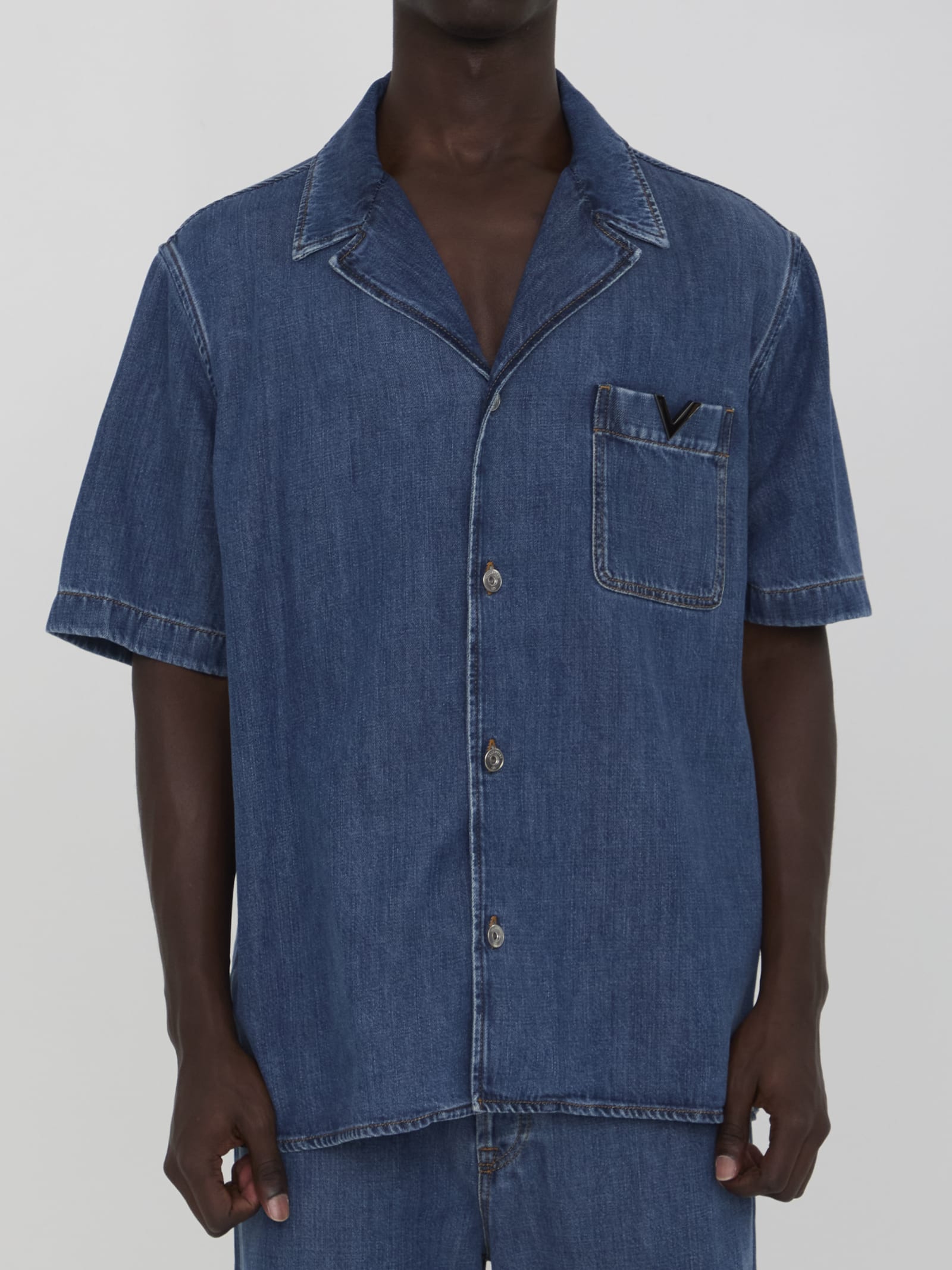 Valentino Shirt With Metallic V Detail In Blue