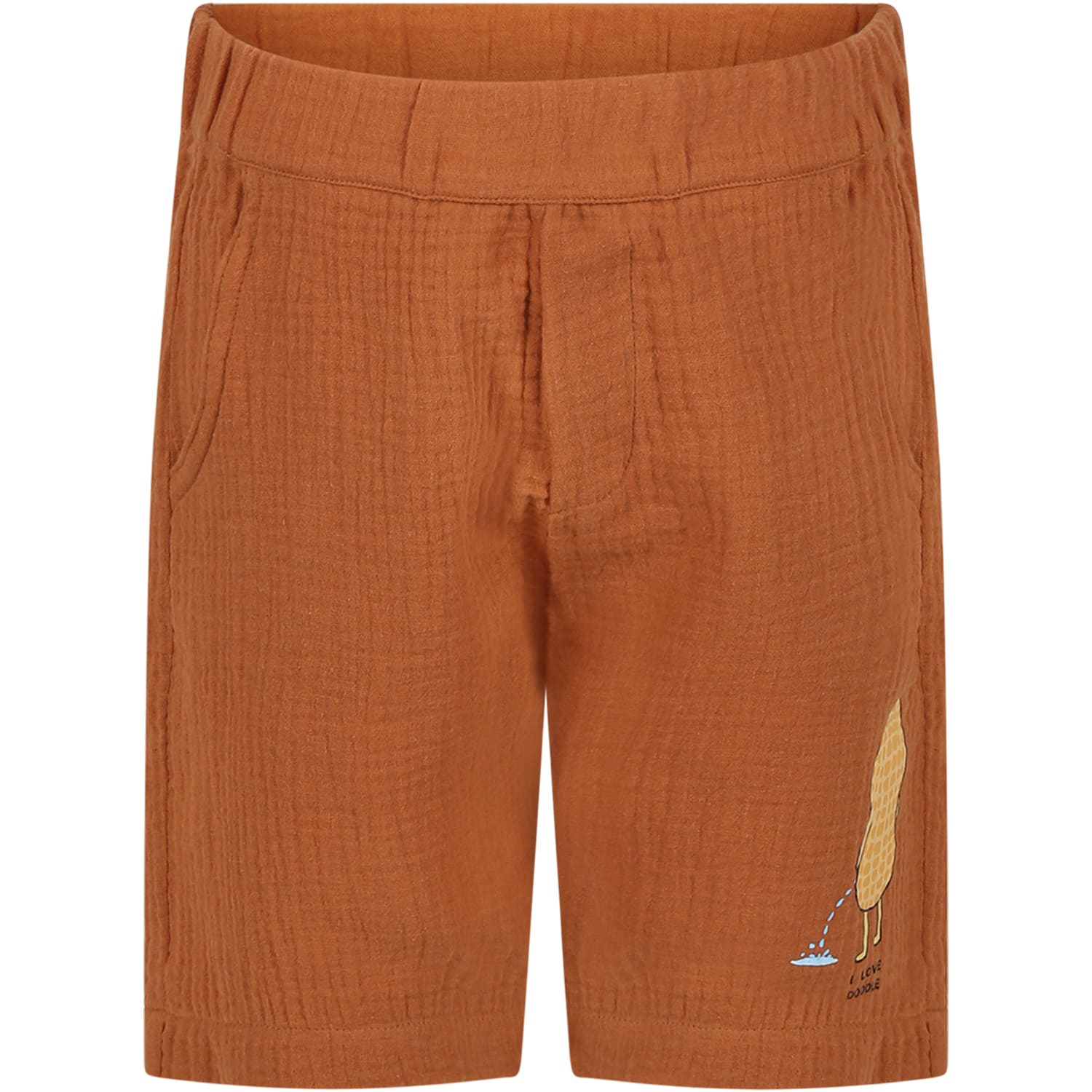 Le Petit Coco Kids' Brown Shorts For Boy With Print And I Love Doodle Writing