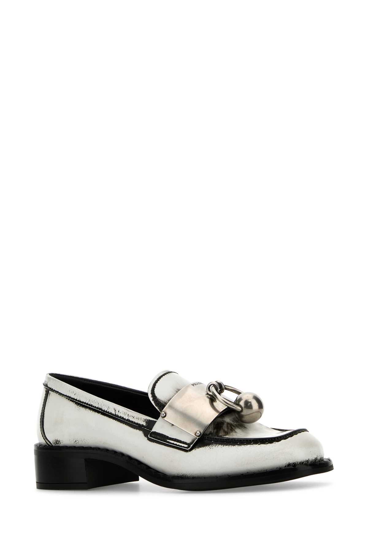 Shop Prada White Leather Loafers In Bianco