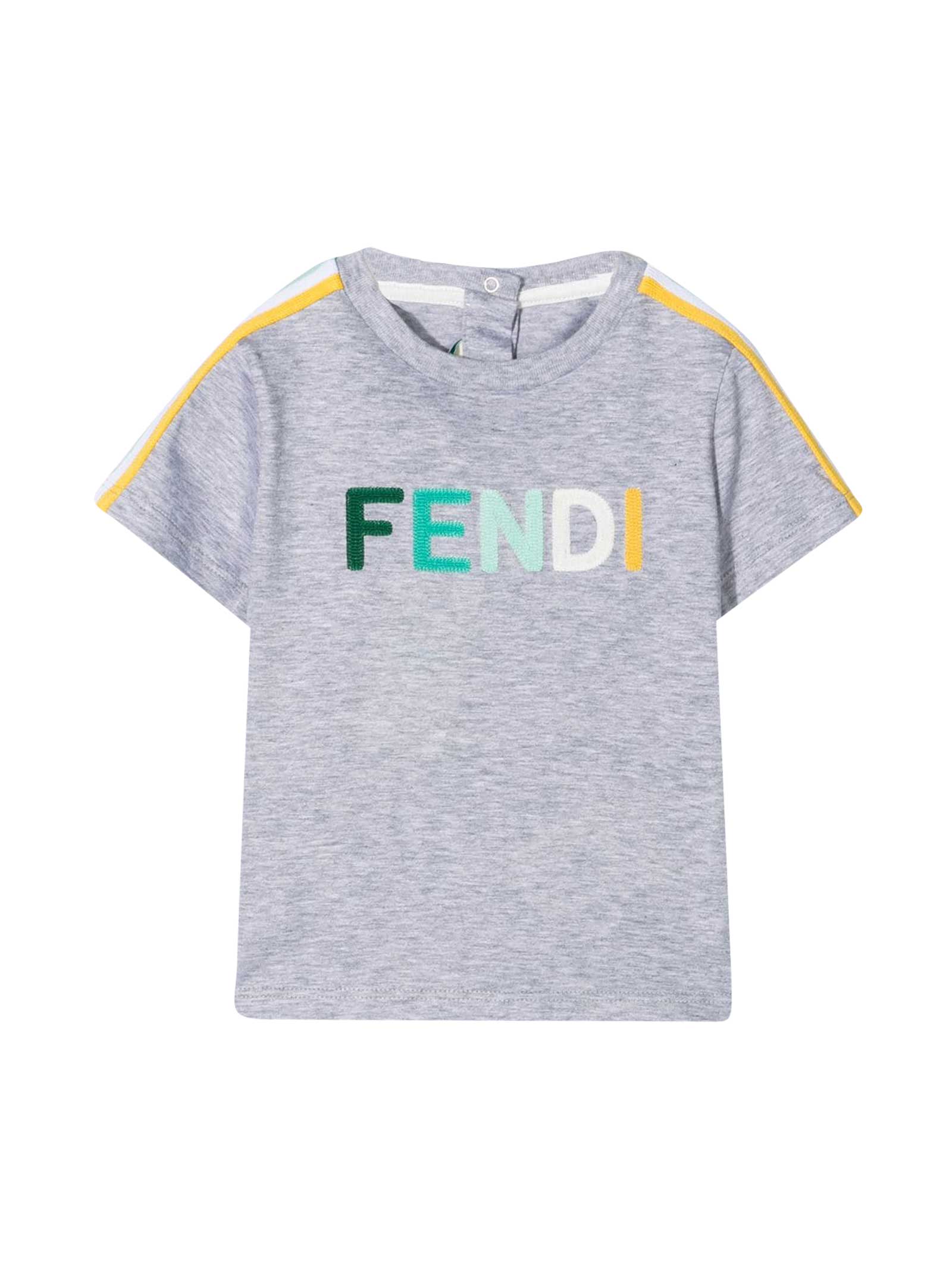 Fendi Grey T-shirt With Multicolor Logo And Details