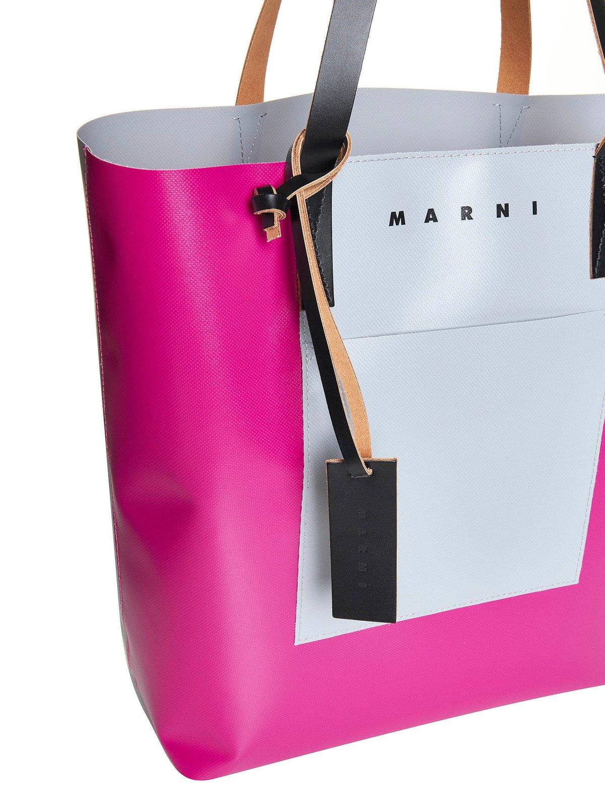 Shop Marni Tribeca Two-tone Shopping Bag In Cassisantiquesilverblack