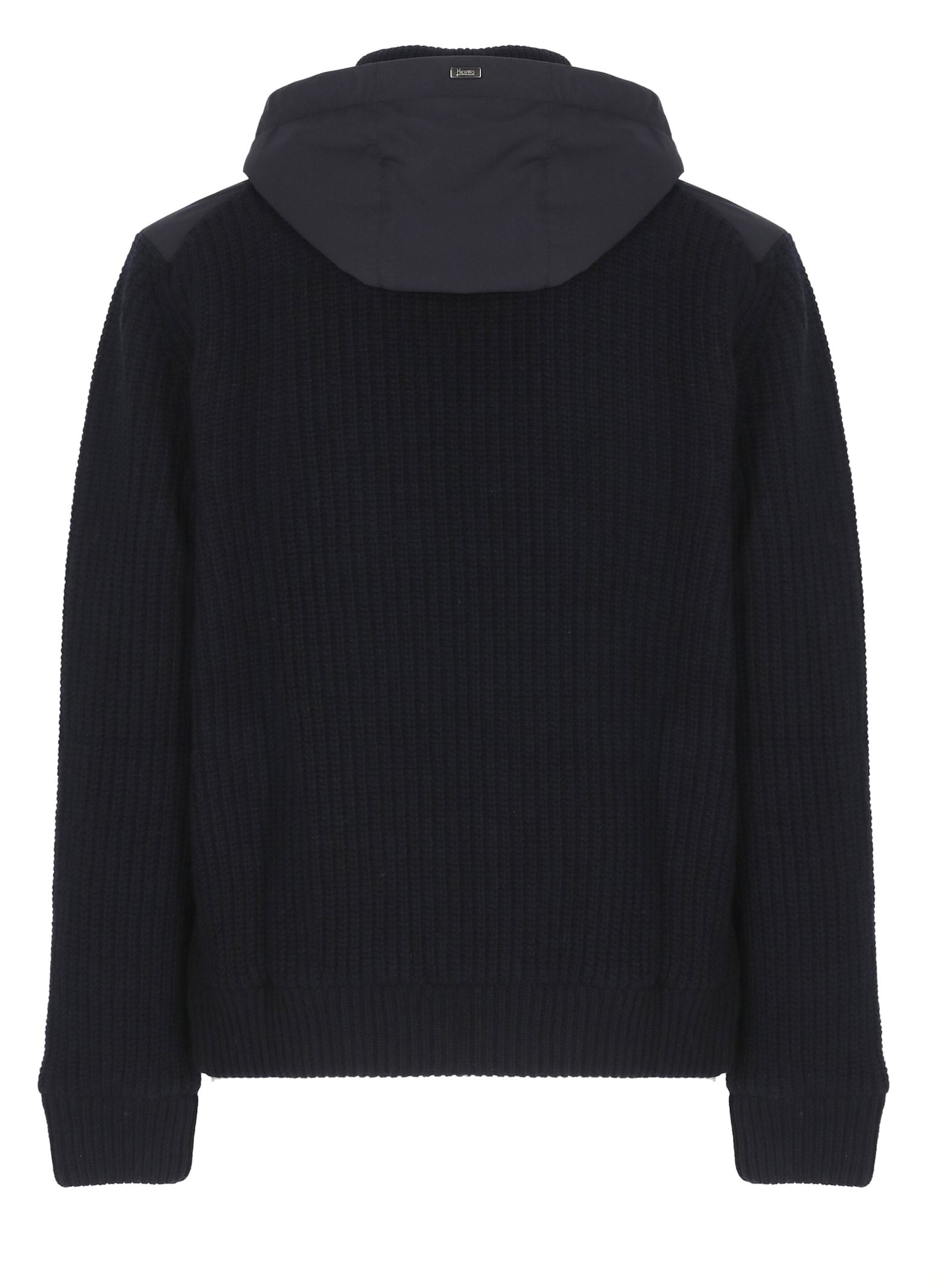Herno High Neck Virgin Wool Jacket With Padded Contrast Detail In Blue