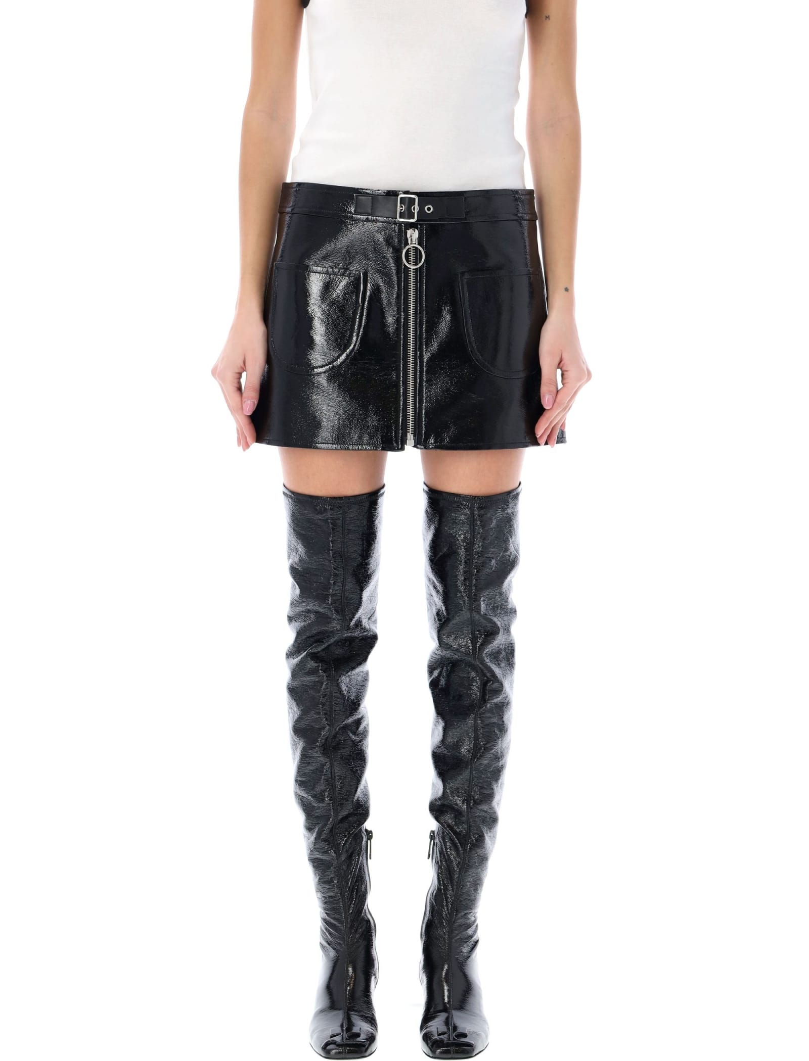 Shop Courrèges Zipped Vinyl Mini Skirt In Black