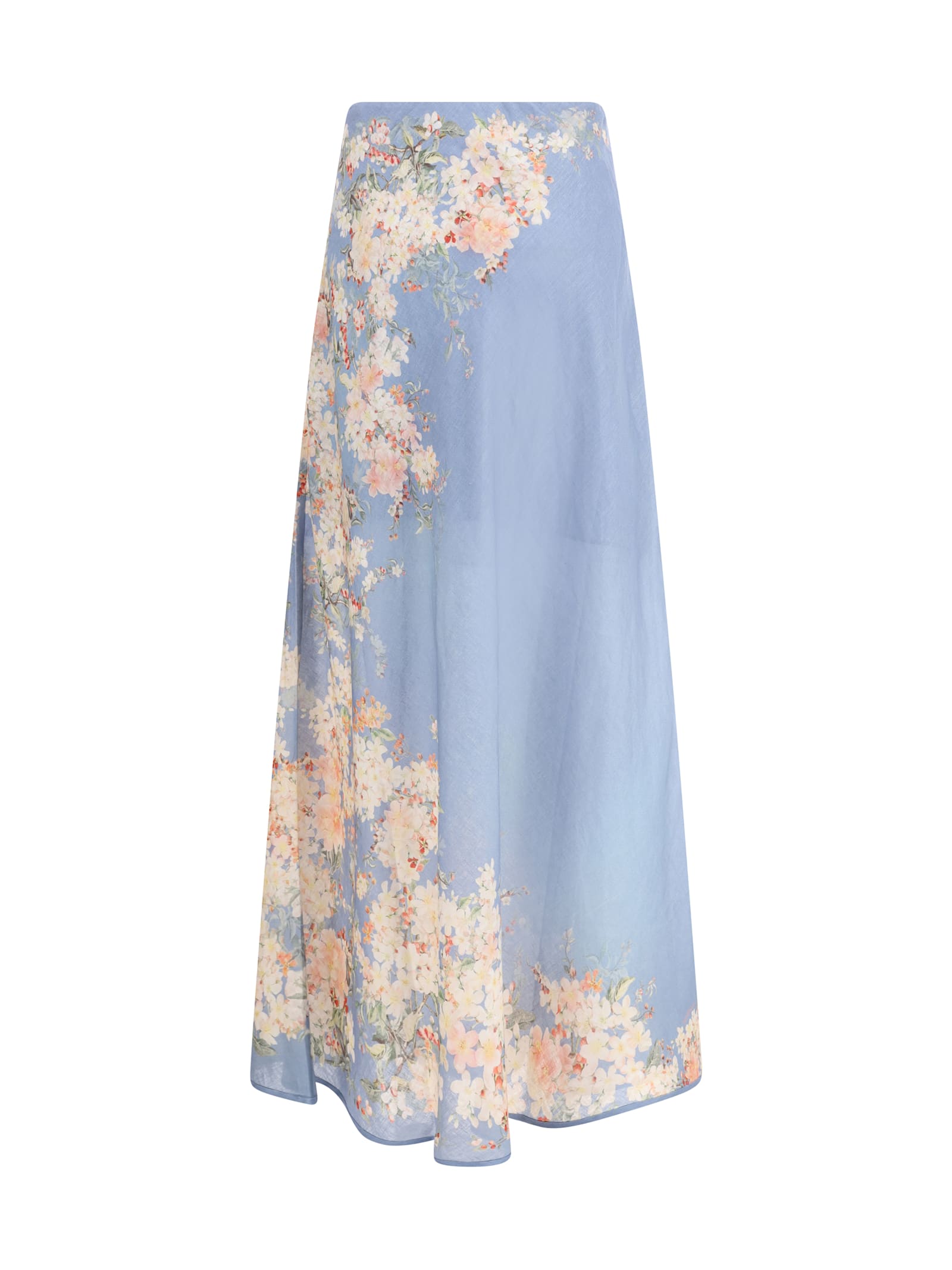 Zimmermann Womens Cascadian Bias Floral Linen Midi Skirt Teal Blue Botanical In Blue