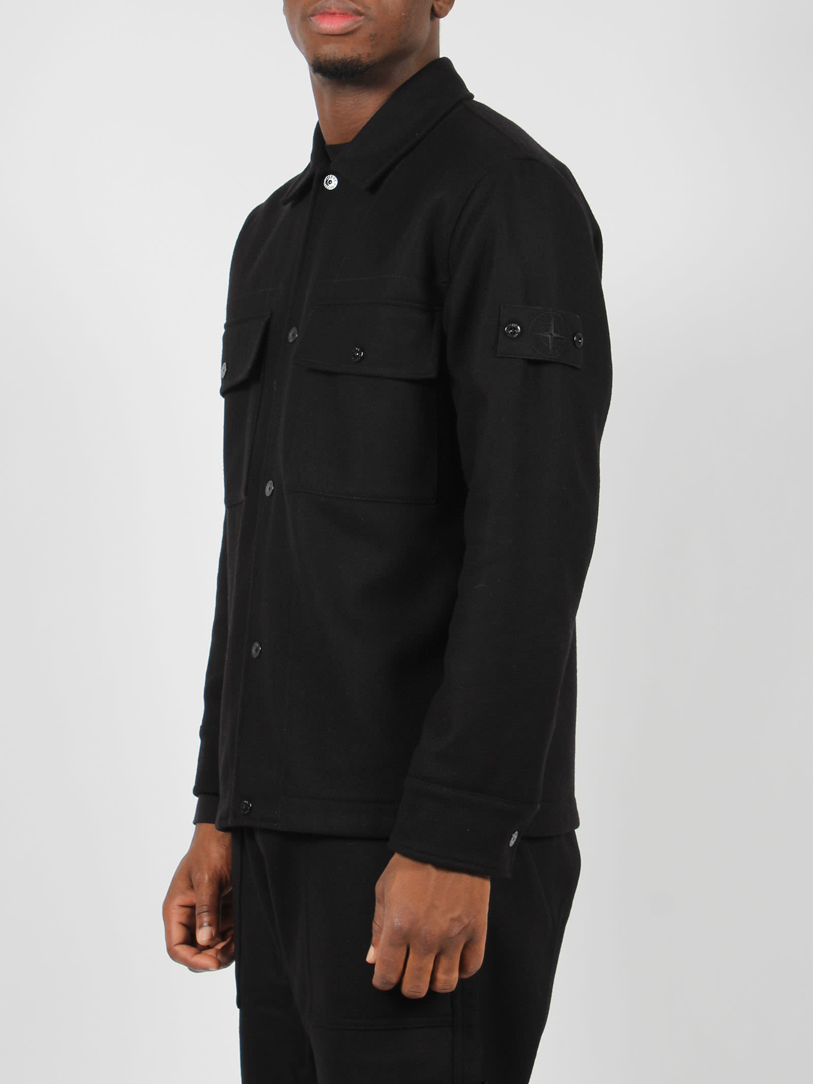 Shop Stone Island Lined Overshirt In Black