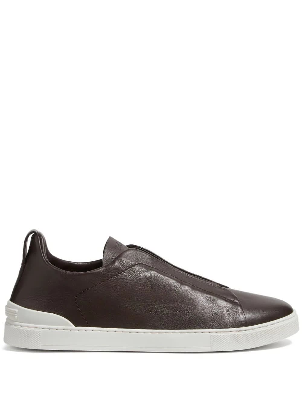 Shop Zegna Triple Stitch Secondskin Sneakers In Dark Brown