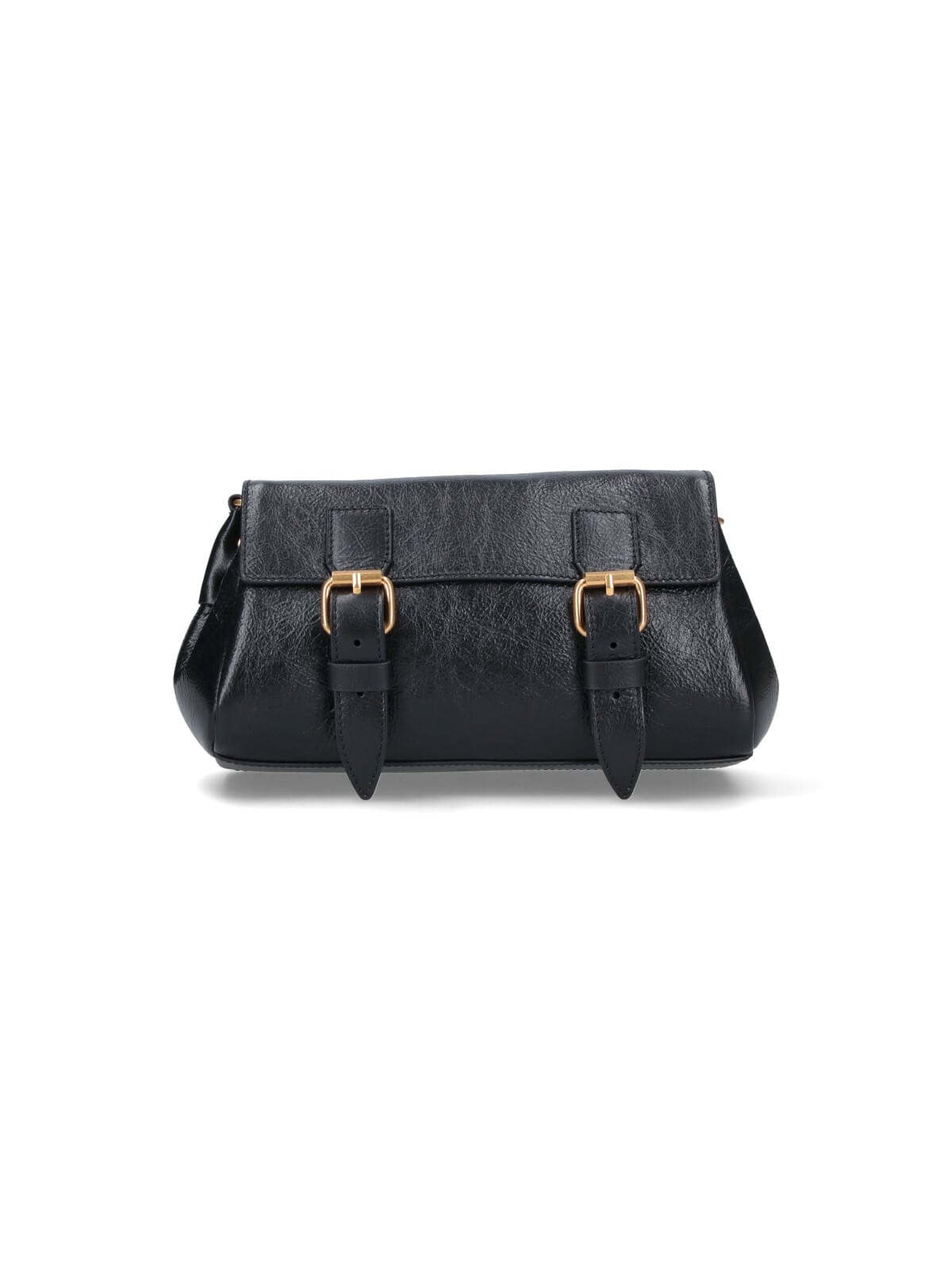 Dries Van Noten Textured Leather Shoulder Bag With Gold-tone Buckle Closure In Black