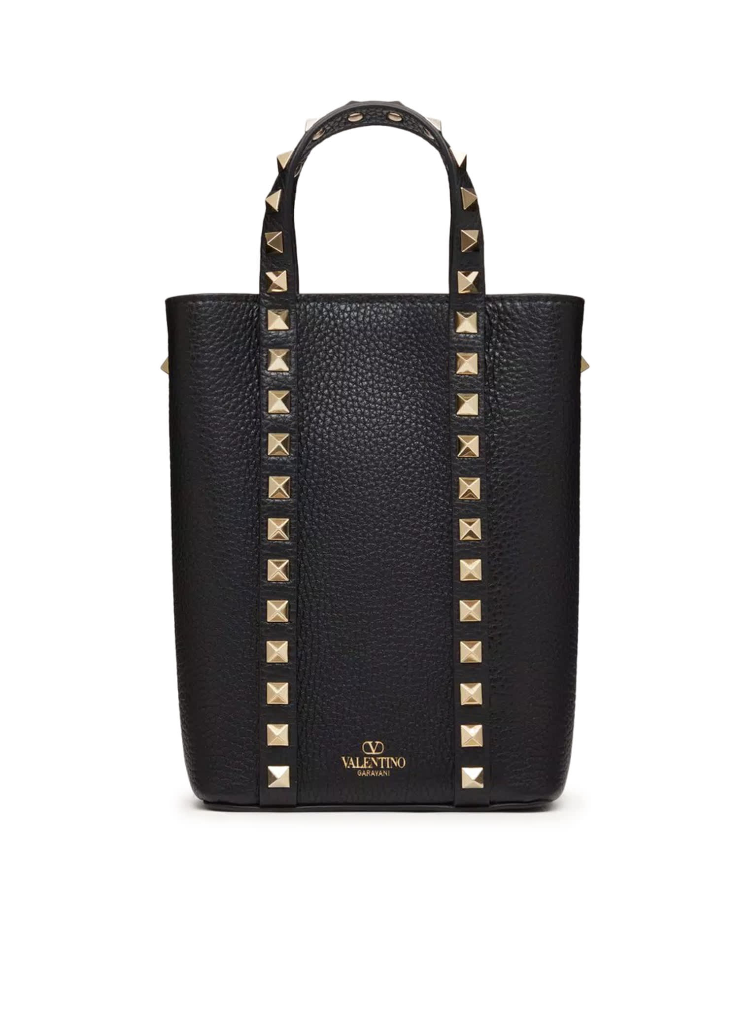 Shop Valentino Mini Tote Rockstud Vitello Stampa Alce/platinum Studs In No Black