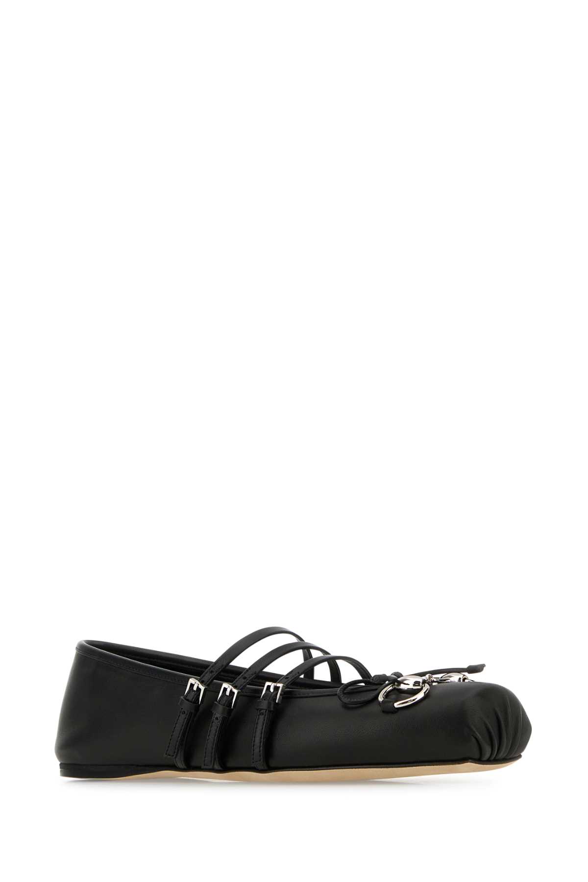 Gucci Nappa Leather Square Toe Ballerina With Horsebit Detailing In Black