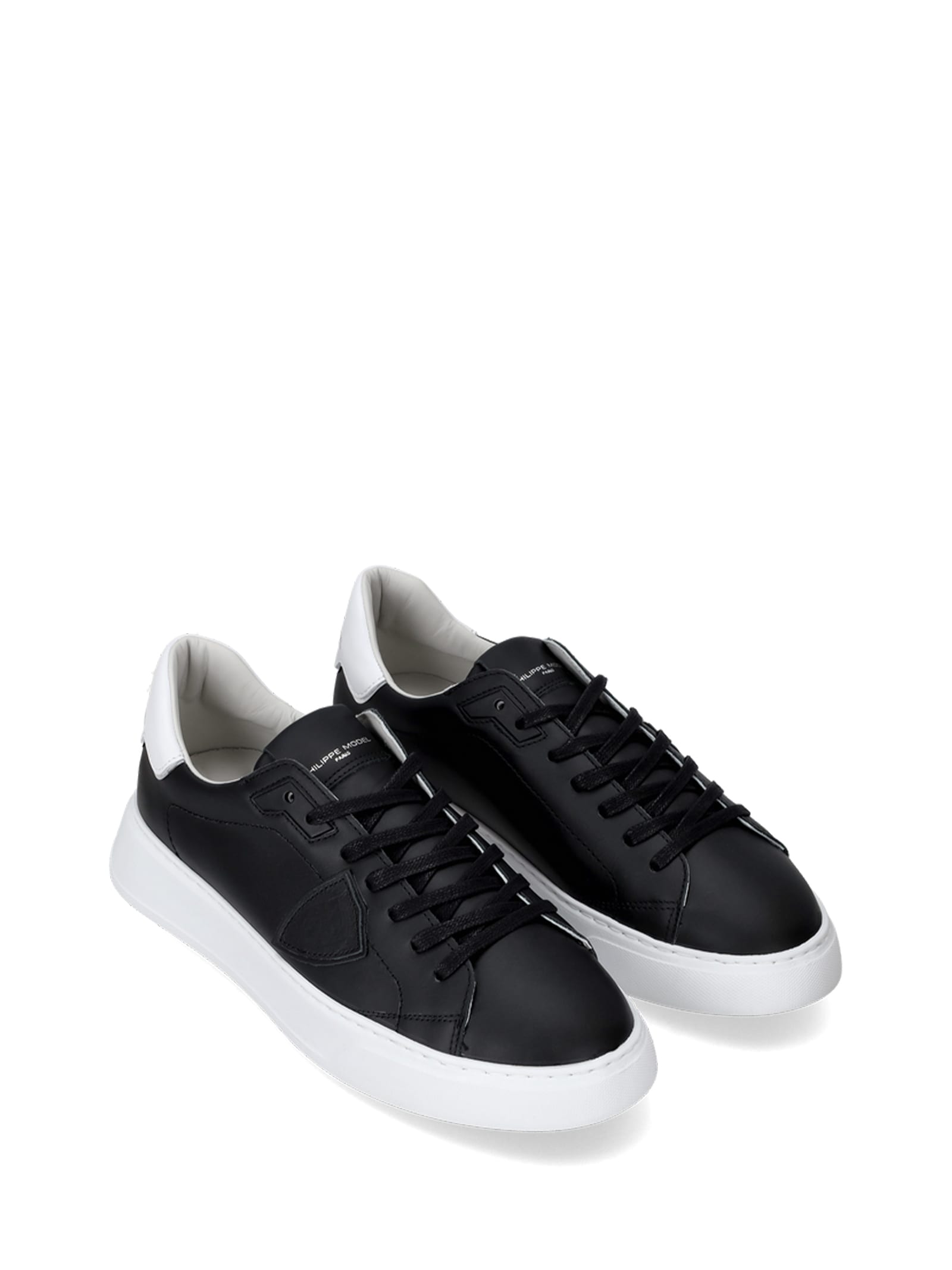 Shop Philippe Model Mens Sneaker Temple Low Blue In Veau Noir Blanc